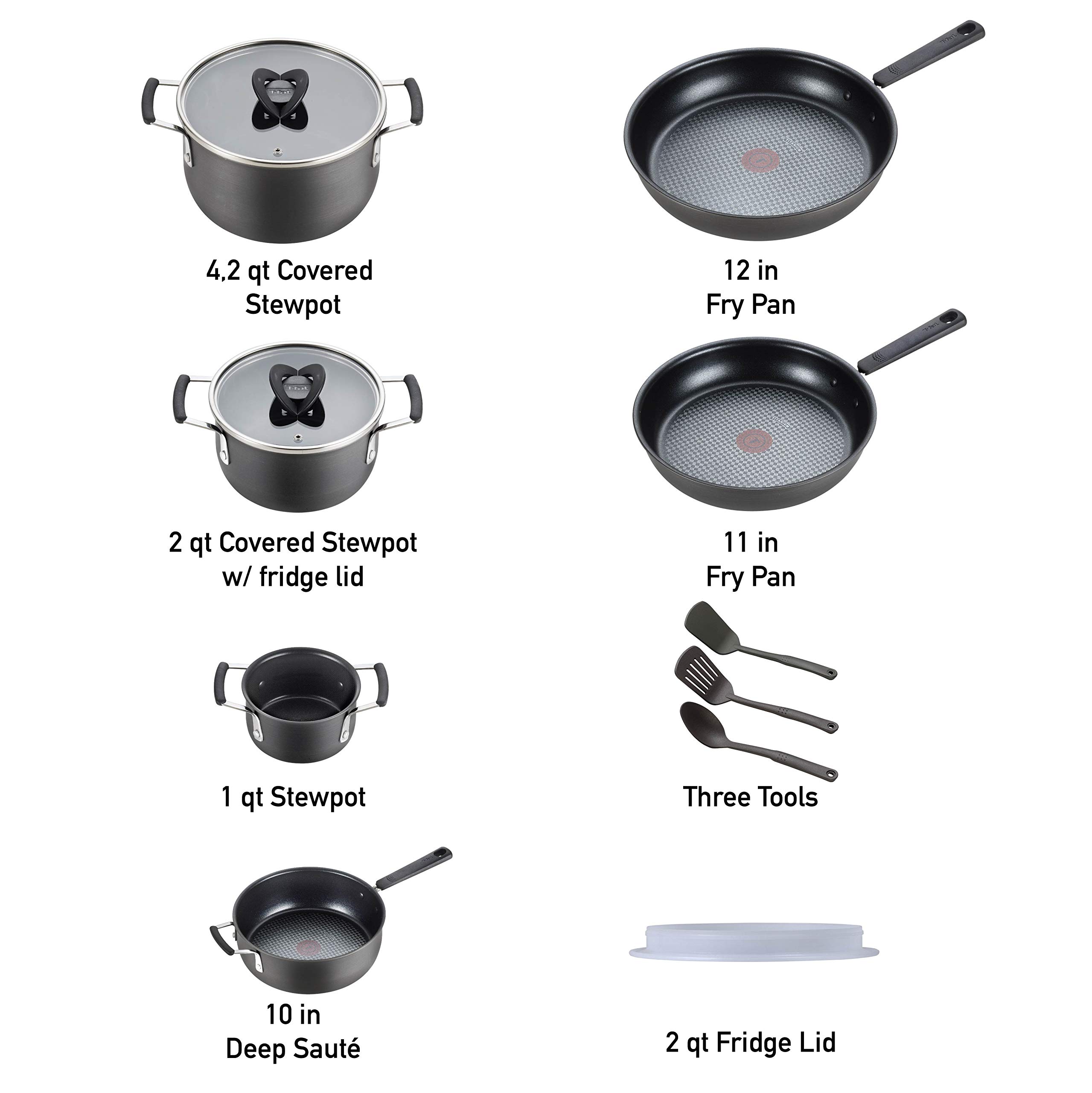 T-fal 12-Piece Hard Anodized Nonstick Cookware Set - Black Pots and Pans with Dishwasher Safe Coating | Perfect for Home Cooking, Professional Kitchens & Gift Giving