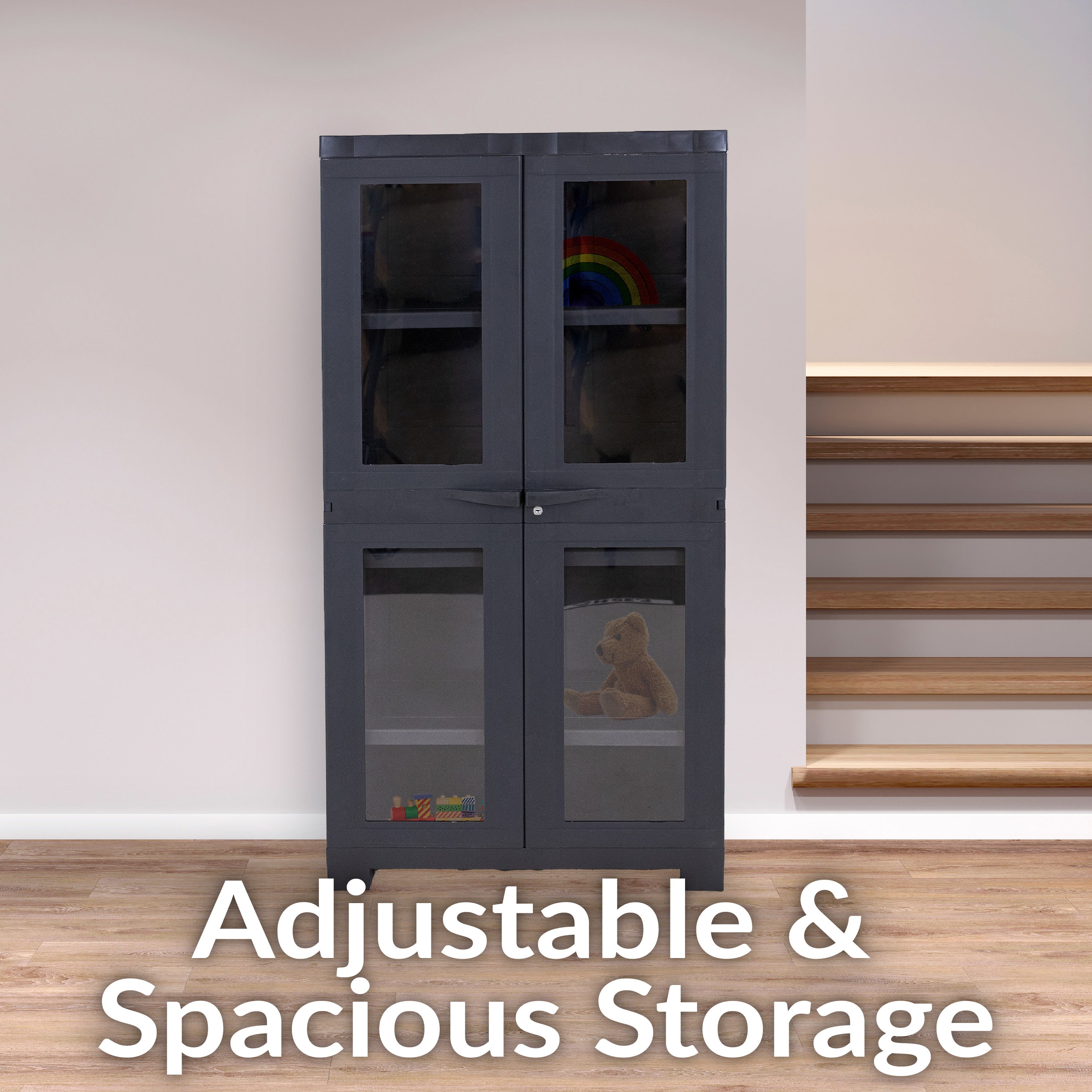 Lockable Plastic Storage Cabinet with 3 Adjustable Shelves - Heavy Duty Outdoor & Indoor Organizer for Garage, Shed, Patio, or Home Organization