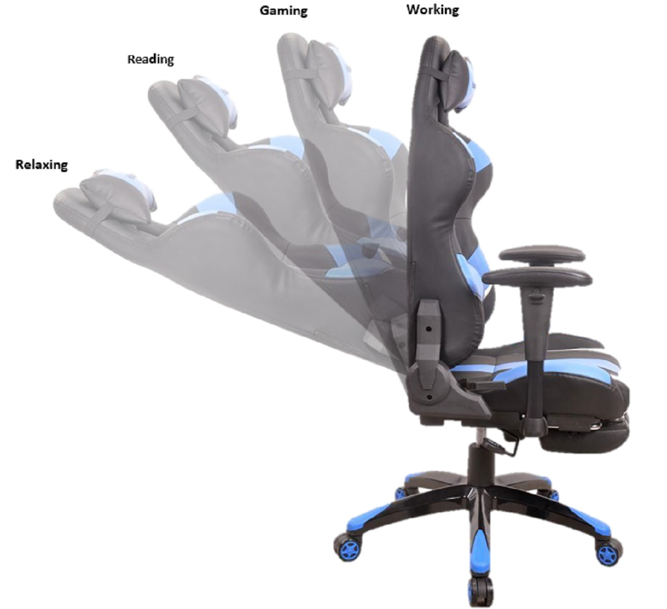 Ergonomic Gaming Footrest 7613 - Adjustable Height & Comfortable Support for Office & Gaming Chairs (Blue & Black) - Perfect for Home Office, Gaming Setup & Workstation Comfort