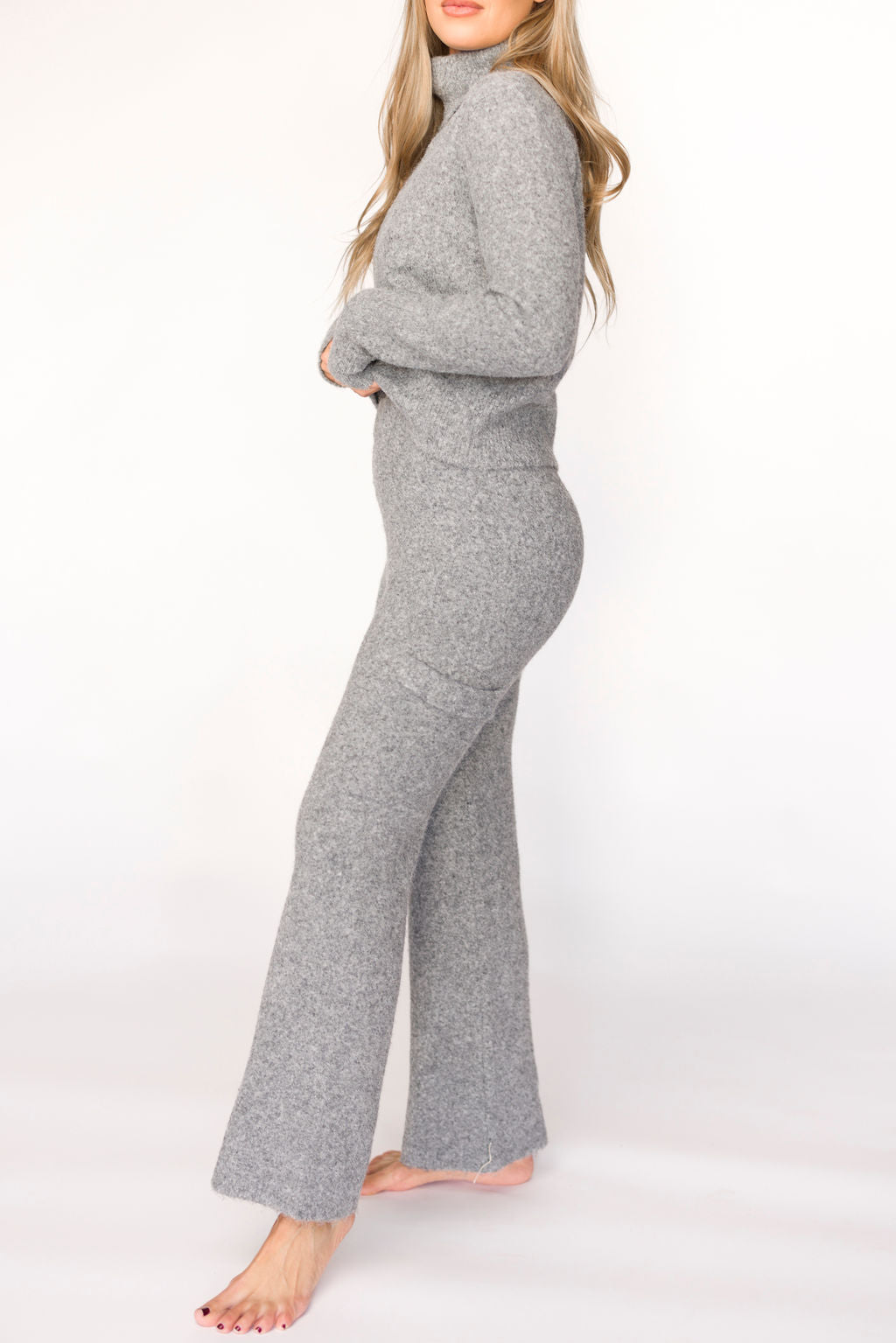 Shae Sweater Top and Pants Set - Heather Grey Loungewear for Women | Cozy Casual Outfit for Home, Work & Travel