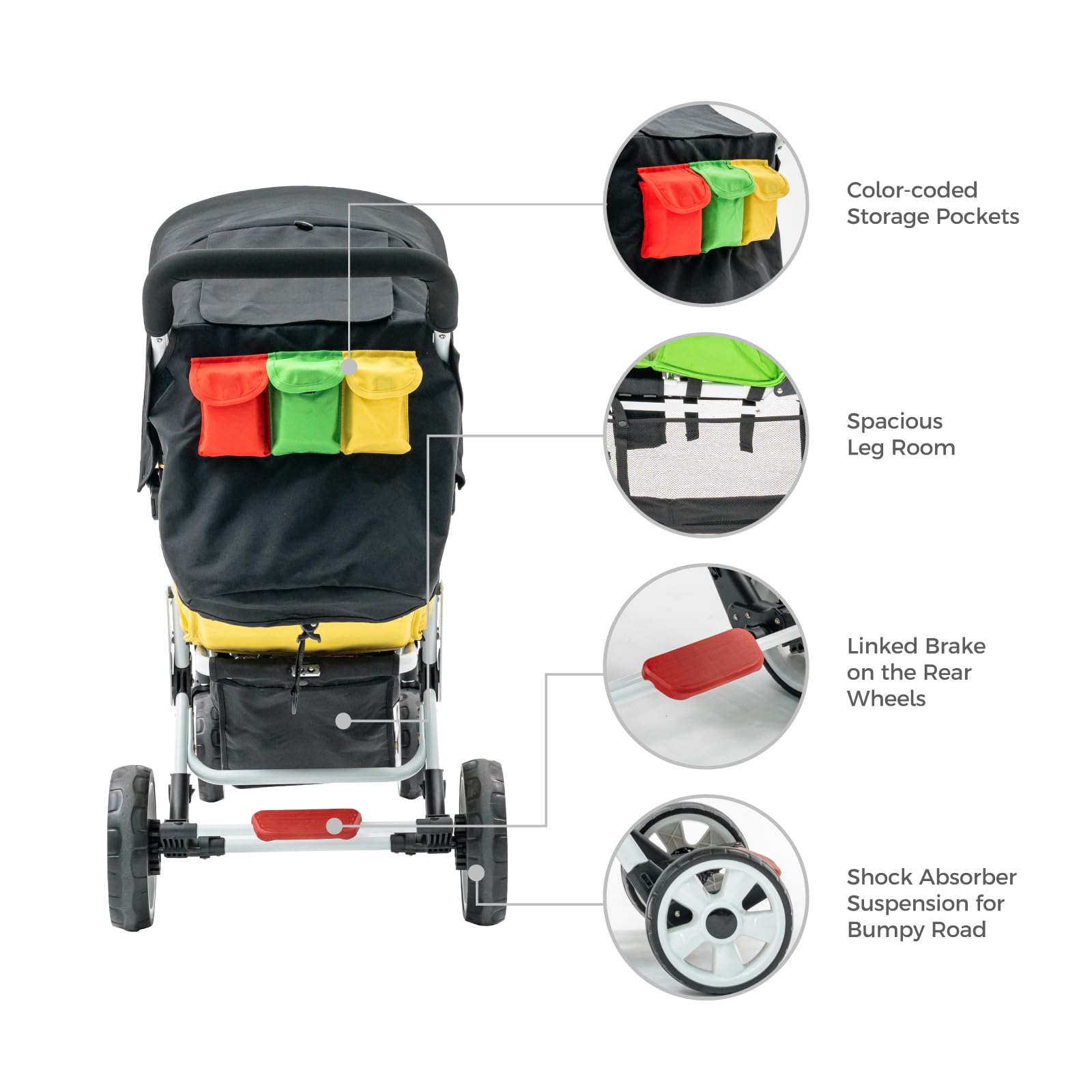 Familidoo H3E 3 Seat Baby Stroller - Lightweight Tandem Triple Stroller for Daycare with 5-Point Safety Harness - Adjustable Reclining Seats for Infants & Toddlers 0-3 Years - Compact Foldable Design - Perfect for Shopping, Travel & Family Outings