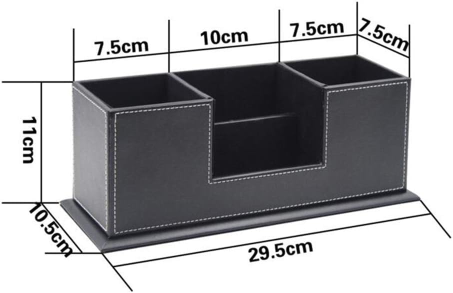 Premium PU Leather Desk Organizer - Stylish Pen & Pencil Holder for Office Supplies, Business Cards, Remote Controls (Black, 11.6