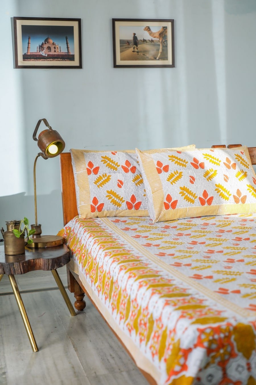 Red Leaves Handblock Printed Cotton Bedsheet - Indian Traditional Block Print Queen Size Bed Sheet Set - Perfect for Boho Chic Bedroom Decor & Guest Room Essentials
