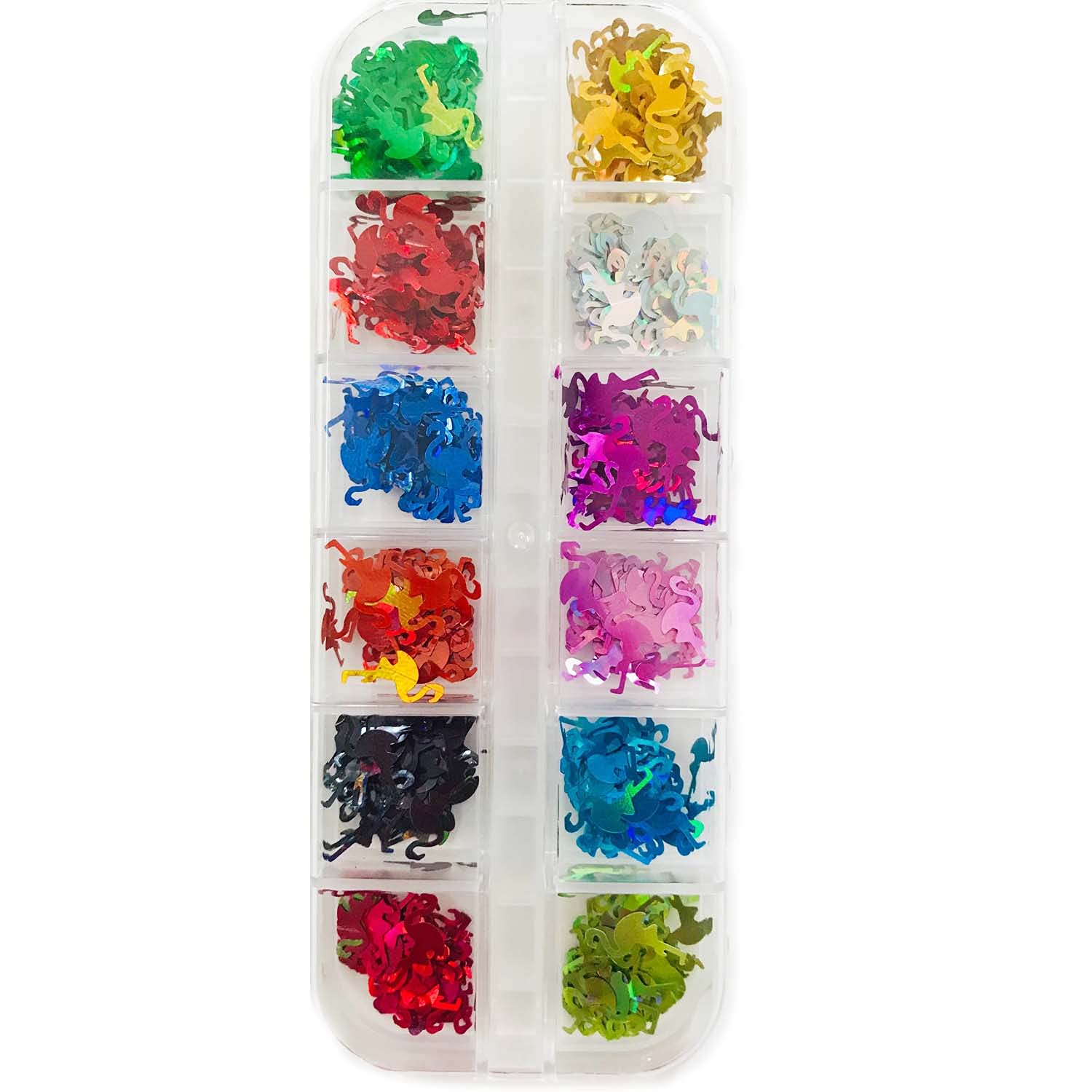 12 Grids Flamingo Nail Art Glitter Sequins - Tropical Nail Decorations for Manicure, DIY Nail Design, Party & Festival Makeup Accessories