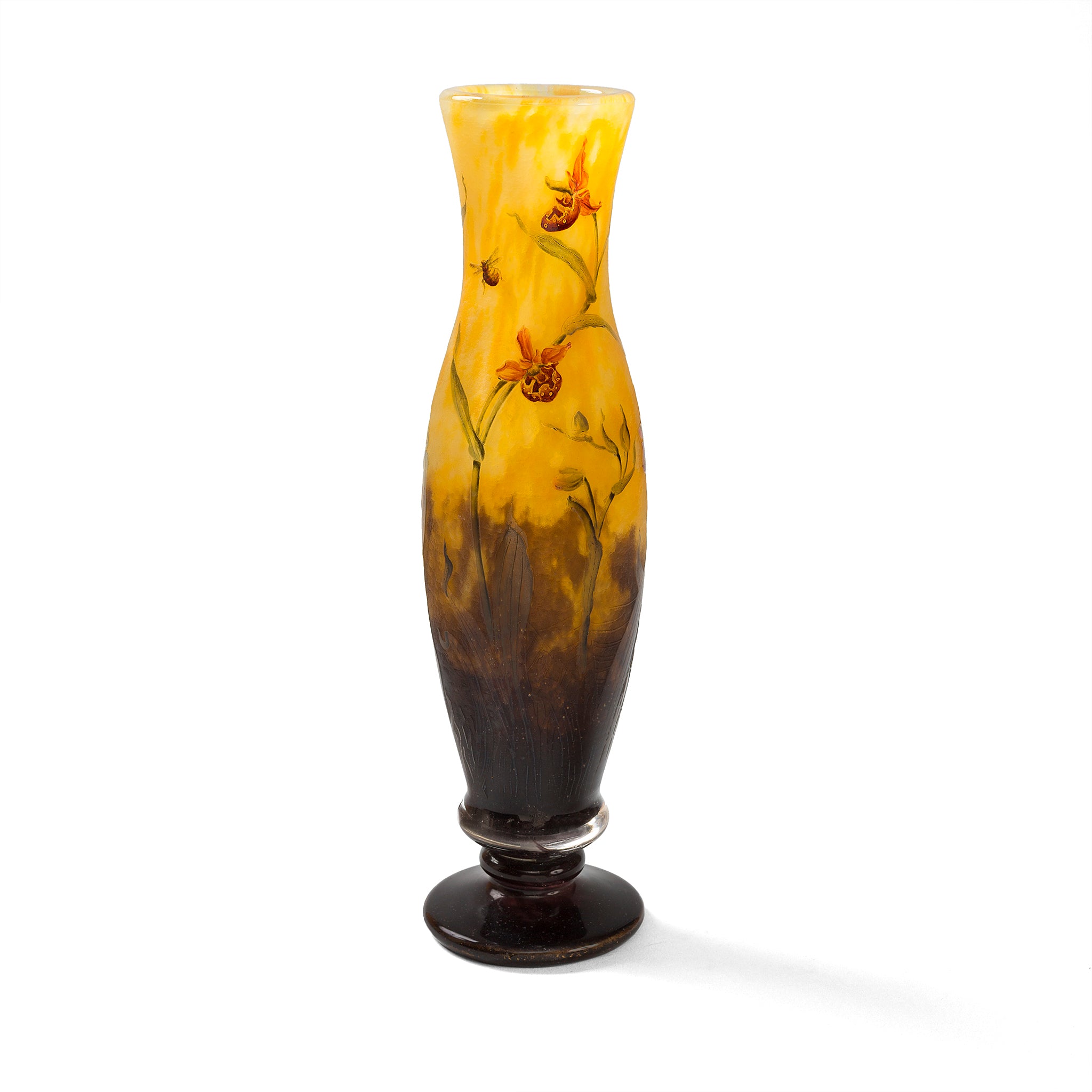 Daum Nancy Enameled & Etched Orchid Landscape Glass Vase - Antique French Art Nouveau Decorative Vase for Home Décor, Wedding Centerpiece & Luxury Gift