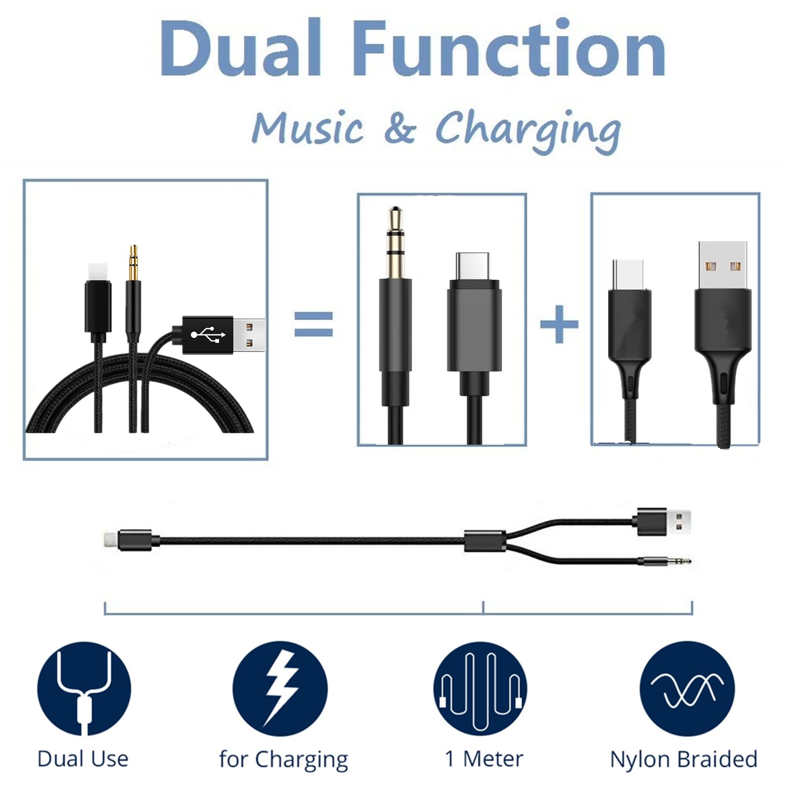 YCTech USB C to Aux Cable with Car Charger - 3.5mm Braided Nylon Audio Aux Cable for iPhone 16/15 Pro Max/Plus, Samsung S24/S23/S22 Ultra & Android Phones - Perfect for Car Audio & Hands-Free Calling