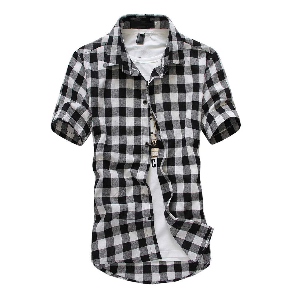 Men's Casual Checked Short Sleeve Button Down Shirt - Stylish Spring & Autumn Tops for Work, Dating & Outdoor Activities | Trendy Plaid Blouse for Men