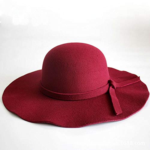 ZAJ Vintage Wool Felt Floppy Wide Brim Sun Hat for Women - Stylish Bowler Beach Cap in Wine Red - Perfect for Outdoor, Travel, and Summer Fashion Accessories