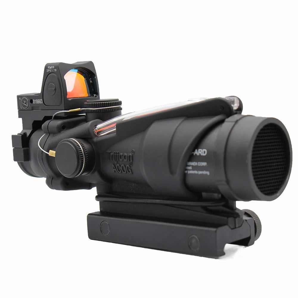 Trijicon ACOG 4x32 Rifle Scope - Fiber Optic Illuminated Red/Green Chevron Reticle with RMR Mount | Tactical, Hunting & Military Use