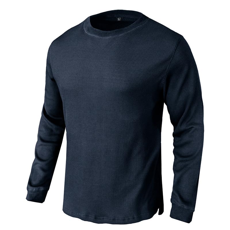 Men's Waffle Long Sleeve Crewneck Pullover Shirt - Casual Workout Base Layer Tee for Gym, Hiking & Everyday Wear