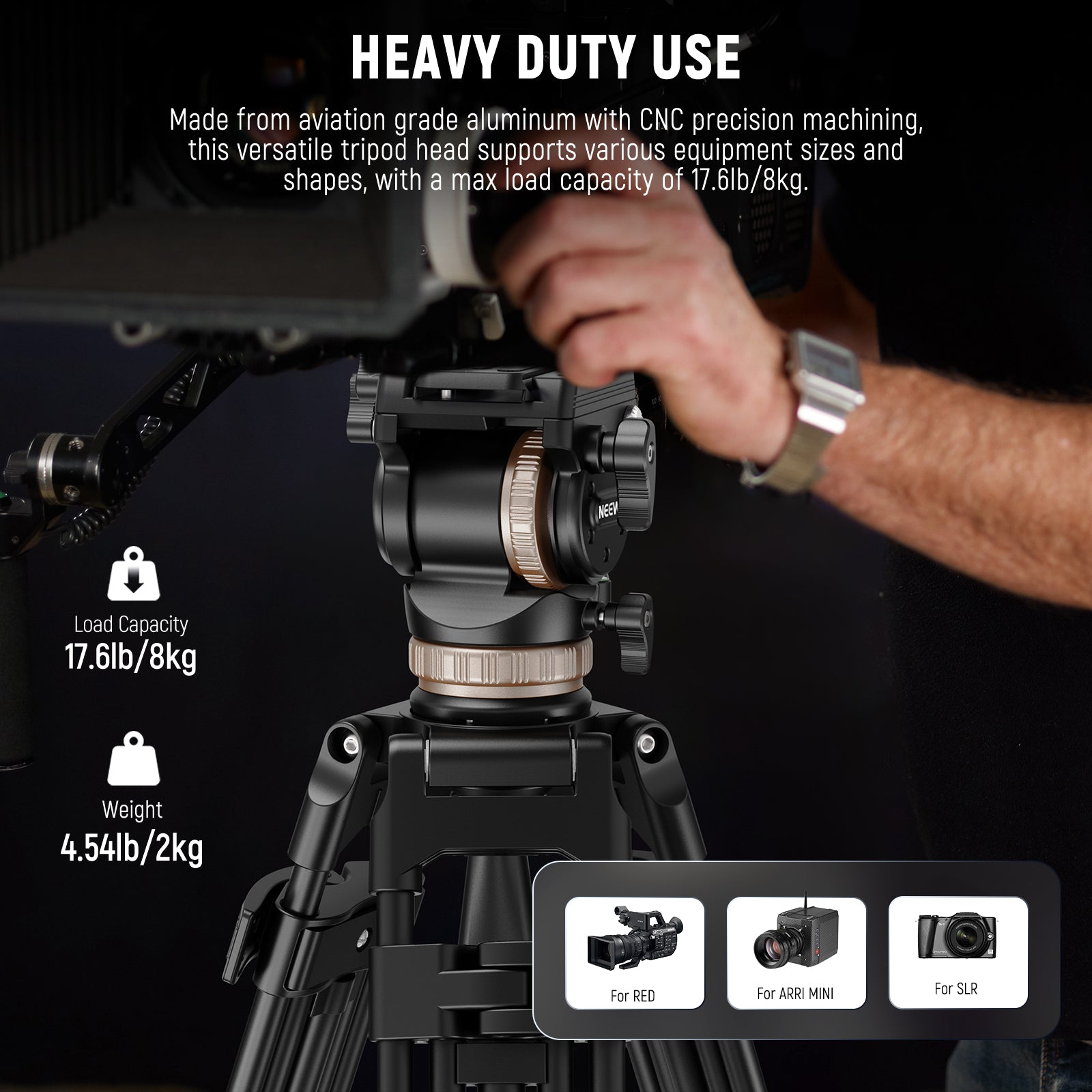 NEEWER TH45 Professional Tripod Fluid Head with Adjustable Damping - Perfect for Video Recording, Photography & Live Streaming