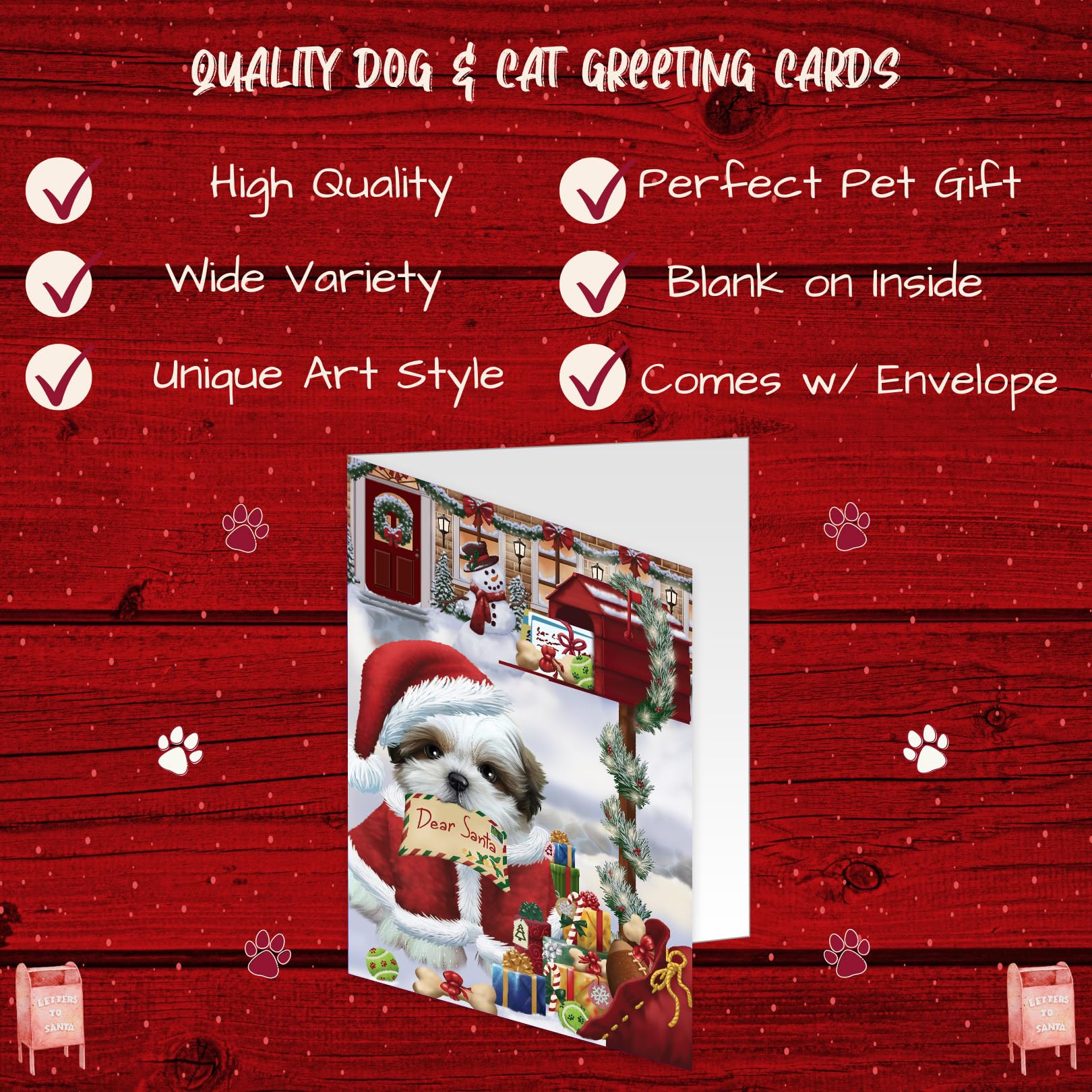 Dear Santa Mailbox Christmas Letter Shih Tzu Dog Greeting Cards - 10 Adorable Pet Invitation Cards with Envelopes - Festive Holiday Cards for Dog Lovers - Perfect for Christmas Gifts, Party Invitations & Holiday Greetings