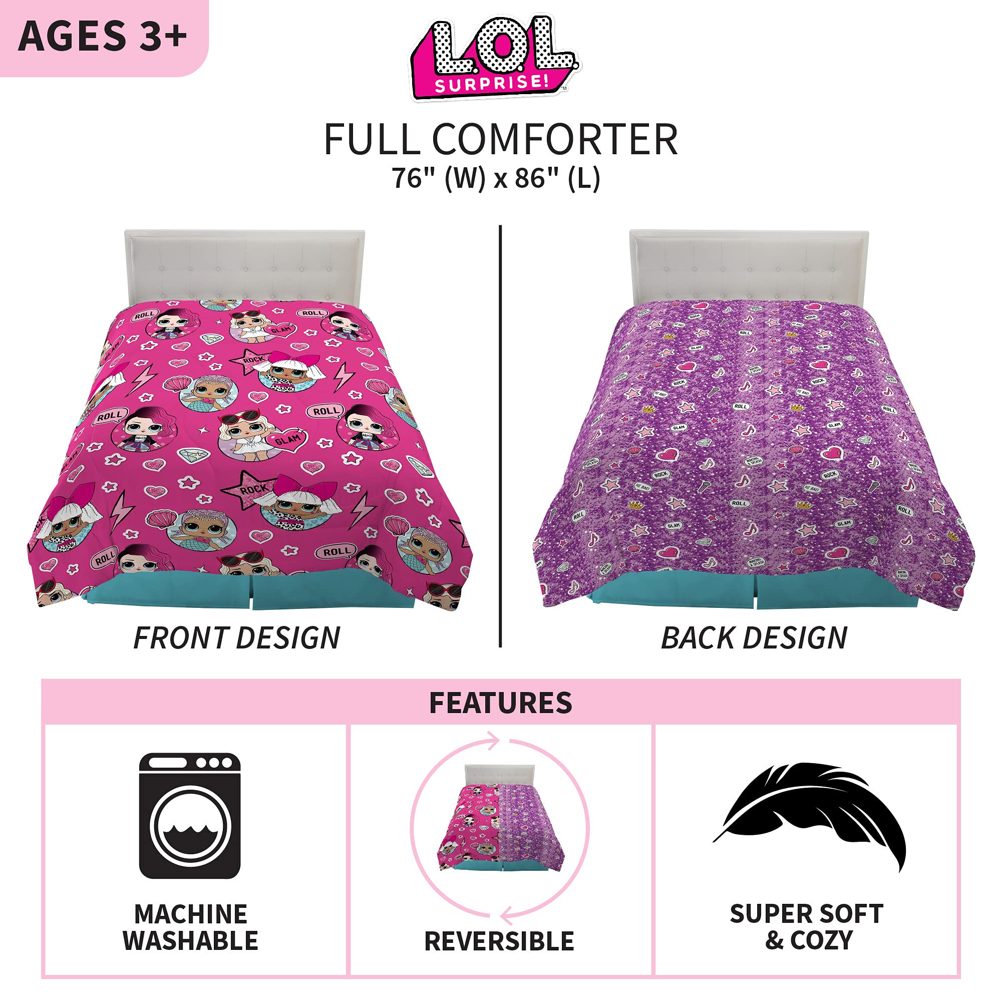 Franco Kids Bedding Soft Microfiber Comforter Set - Full Size LOL Surprise Design - Ultra Soft & Hypoallergenic for Boys & Girls - Perfect for Bedrooms, Sleepovers & Cozy Nights