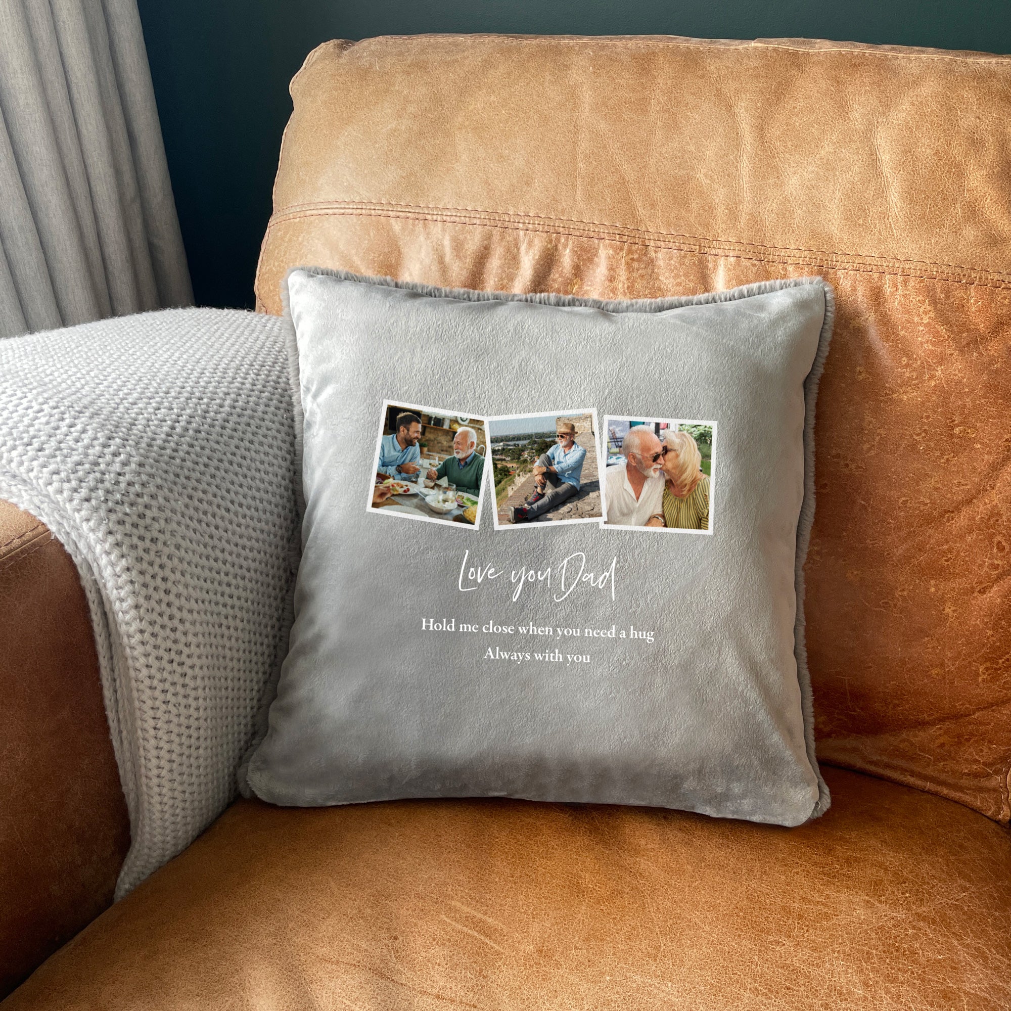 Personalized Memorial Cushion with 3 Photo Frames - Faux Fur Keepsake Pillow for Ashes - Comforting Bereavement Gift for Home, Office, or Memorial Display