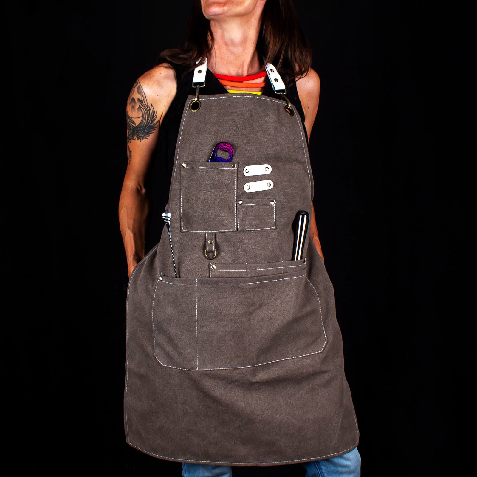 BarConic® Dark Grey Canvas Apron with Adjustable Straps - Durable Kitchen & BBQ Cooking Apron for Chefs, Bartenders & Grill Masters