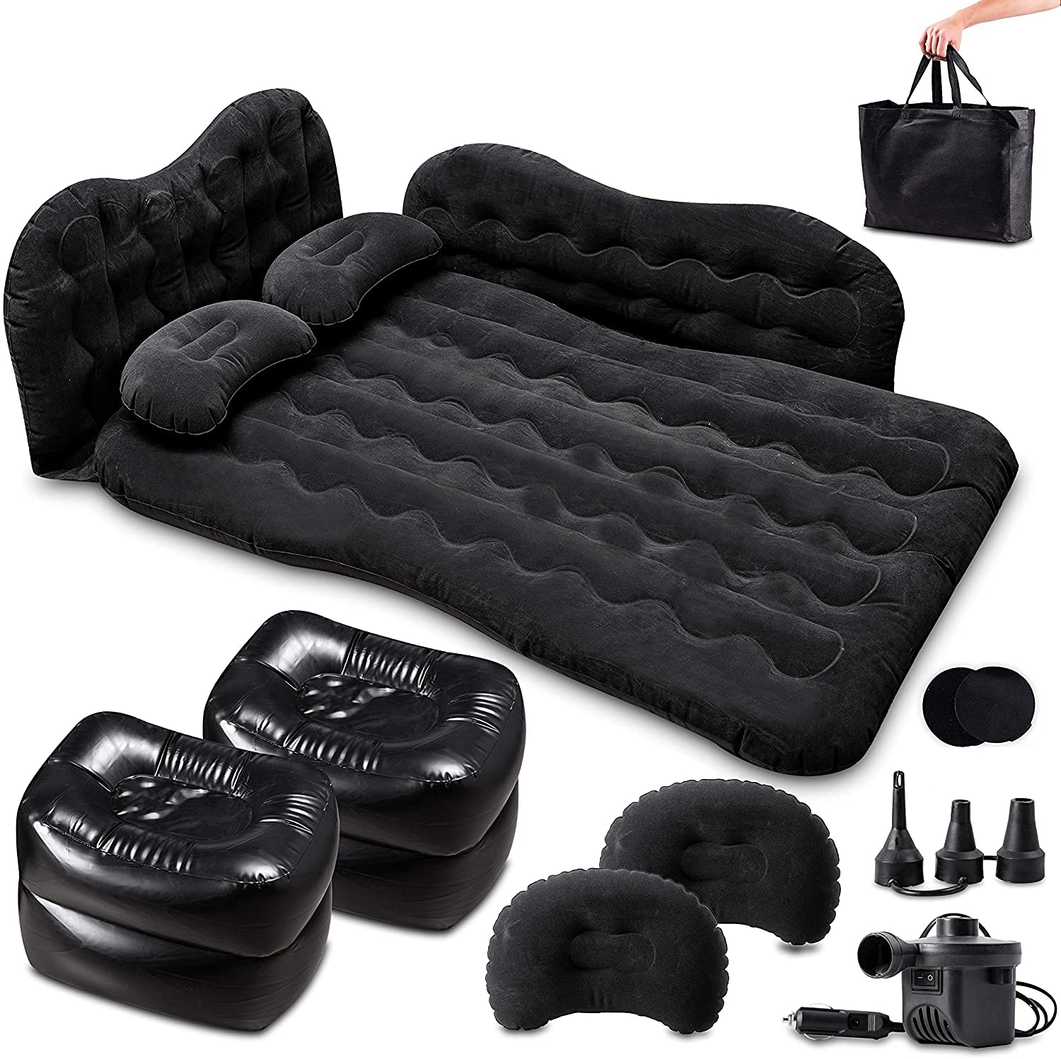 Inflatable Car Air Mattress for SUV, Truck & RV - Portable Travel Camping Bed with Pillows - Universal Back Seat Sleeping Mattress for Road Trips, Outdoor Adventures & Emergency Use (Pack of 1)
