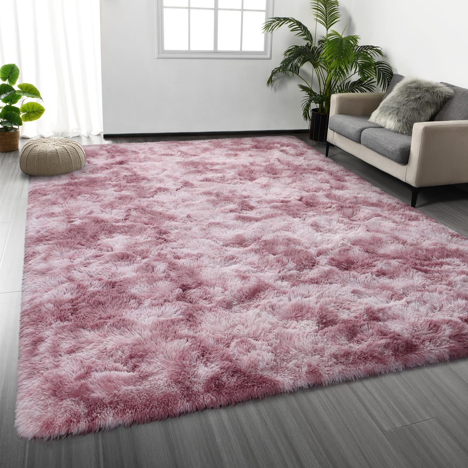 Soft Shaggy Area Rug 4x6 Feet - Tie-Dyed Plush Fuzzy Rug for Living Room & Bedroom - Ultra Fluffy Furry Carpet for Nursery, Kids Room Decor in Pink & Purple - Perfect for Cozy Home, Dorm, and Apartment Flooring