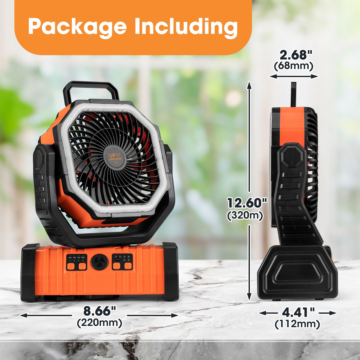 SanHima Portable Camping Fan with LED Light - 20000mAh Rechargeable Battery, 360° Rotating Hook, 4 Speed Settings & Oscillation - USB Powered Desk Fan for Outdoor Tent, Travel, Home Office, Beach & Fishing Adventures | Perfect for Summer Camping Trips and Indoor Cooling