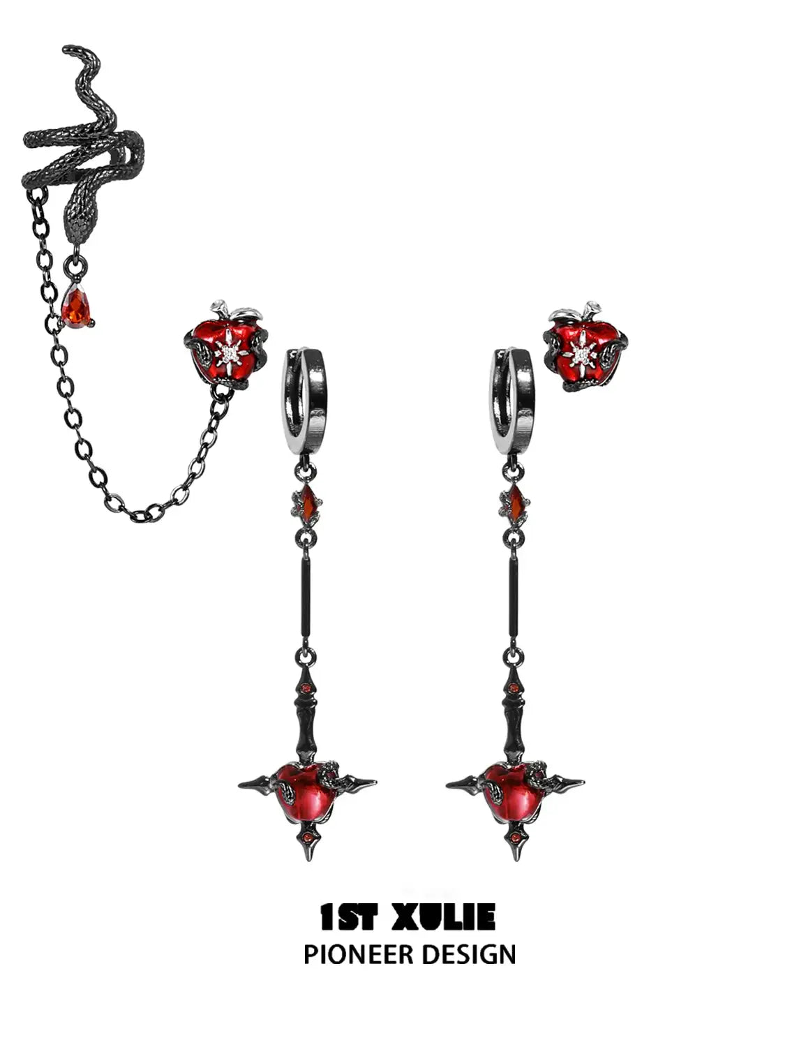 Forbidden Love S925 Sterling Silver Viper's Apple 18K Gold Plated Pendant Necklace & Earrings Set - Perfect for Valentine's Day Gifts, Anniversary Presents, and Romantic Occasions