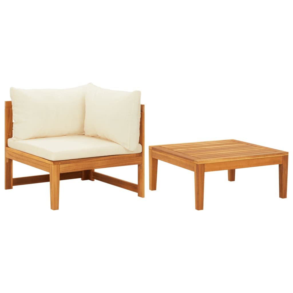 CHARMMA 2-Piece Outdoor Patio Lounge Set with Cream White Cushions - Acacia Wood Furniture - Weather-Resistant White Finish (19.8KG) - Perfect for Backyard, Garden or Poolside Relaxation