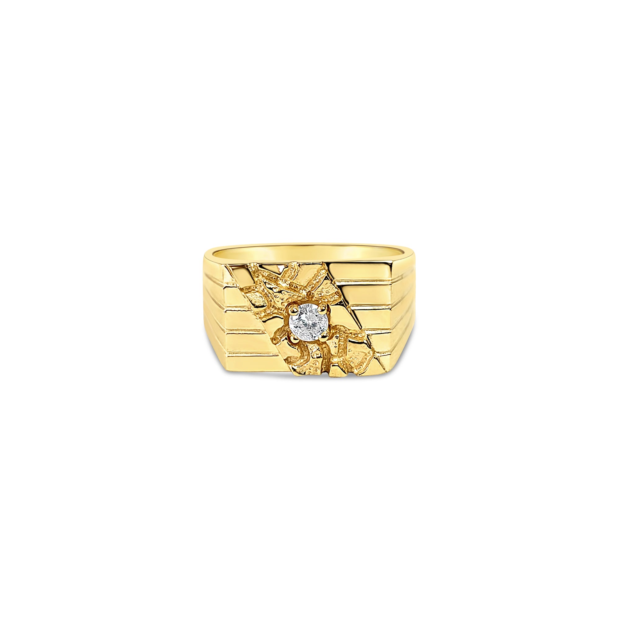 Solitaire Diamond Nugget Ring - 14K Gold Minimalist Wedding Band for Women - Perfect for Engagement, Anniversary & Everyday Elegance