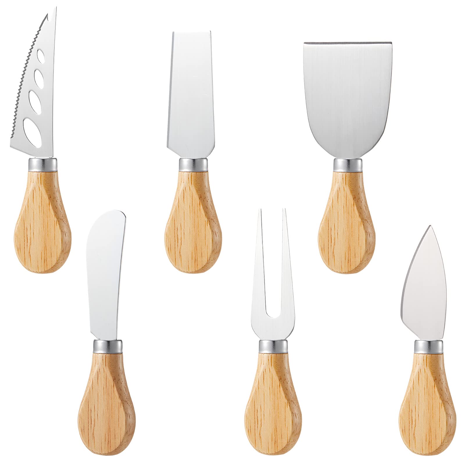 Premium 6-Piece Stainless Steel Cheese Knife Set with Oak Handle - Cheese Slicer, Fork & Shovel for Entertaining - Perfect for Family Gatherings, Parties, Halloween & Christmas Celebrations | Elegant Cheese Cutting Tools for Charcuterie Boards & Wine Pairings
