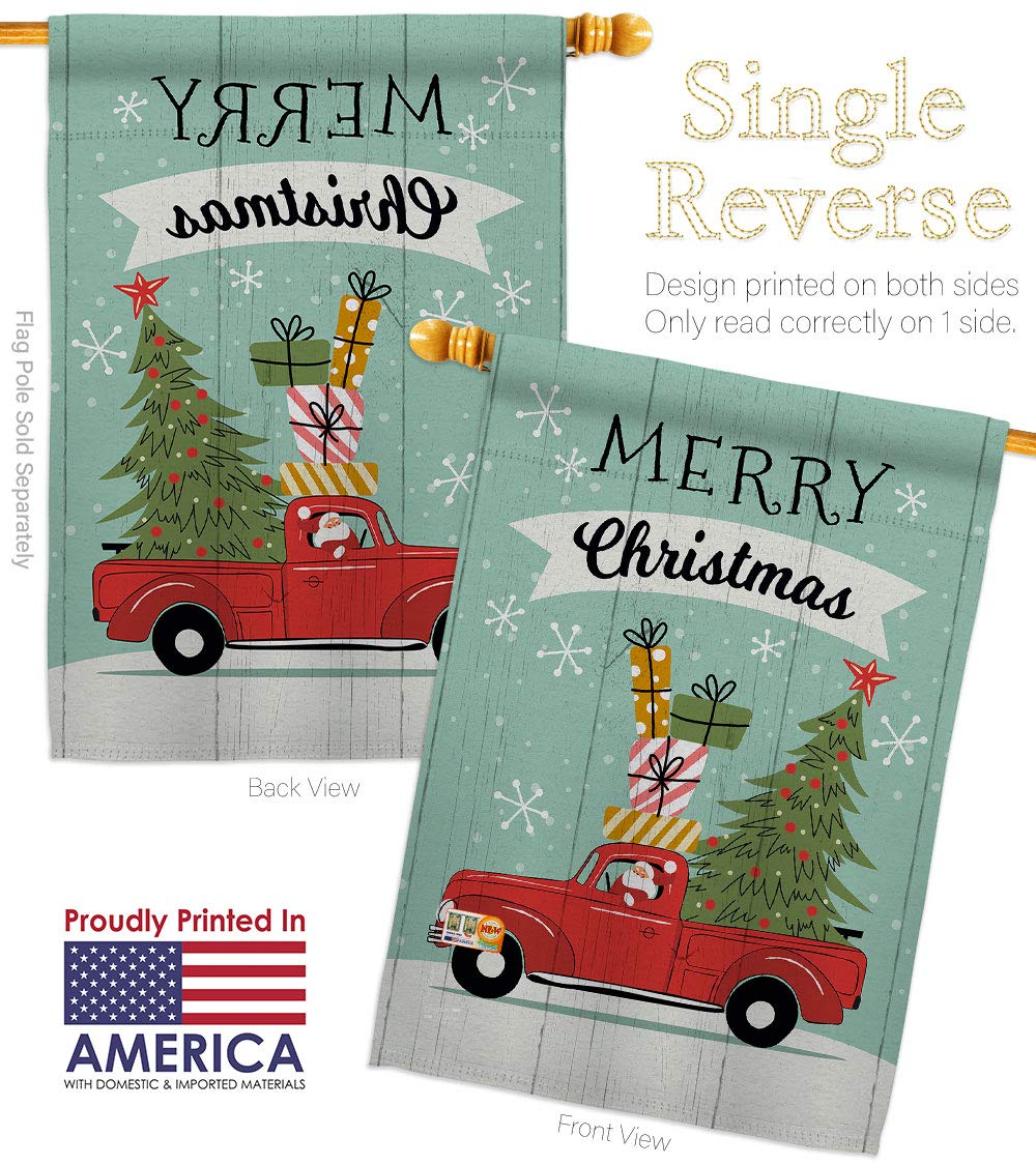 Santa Red Truck Winter Christmas Garden Flag Set - 28x40 Inch Holiday Yard Banner with Reindeer & Snow Design - Made in USA - Perfect for Outdoor Decor, Front Porch, and Seasonal Celebrations