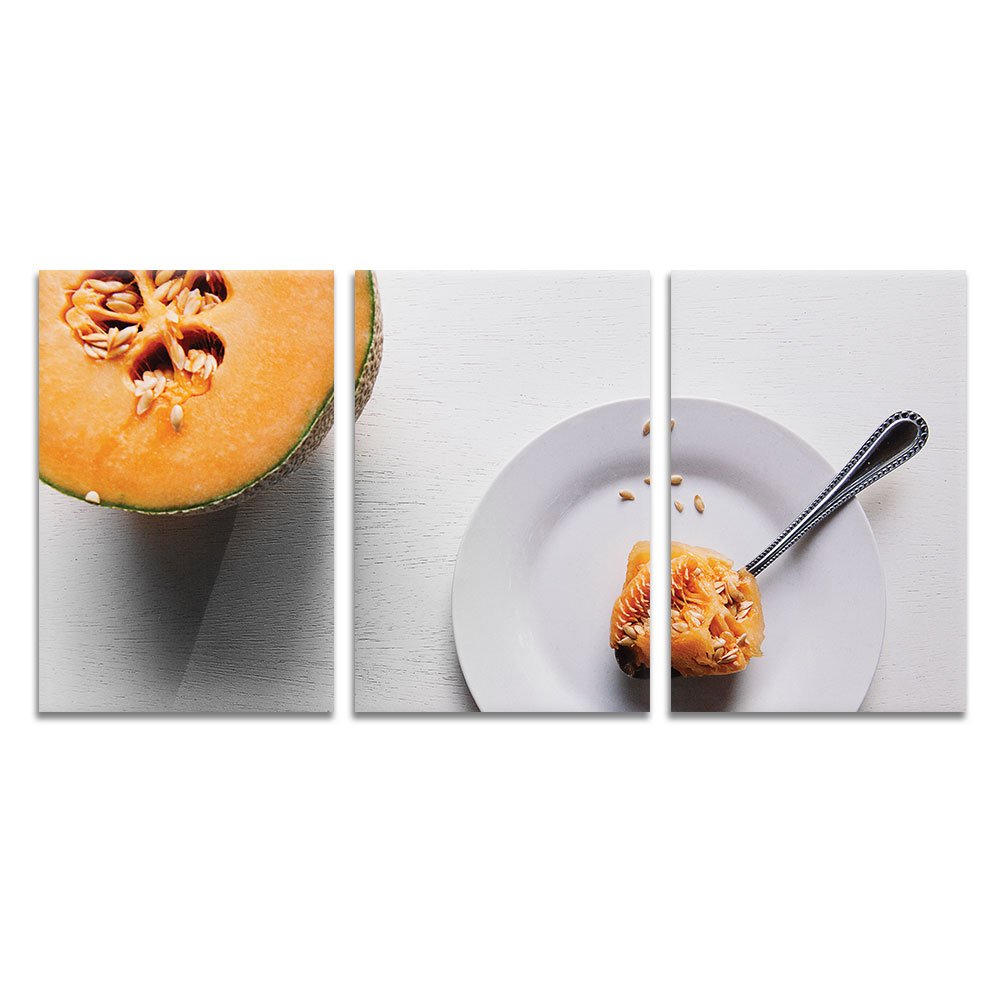 Sweet Melon Fruit Canvas Wall Art - 3 Panel Modern Kitchen Decor - 24