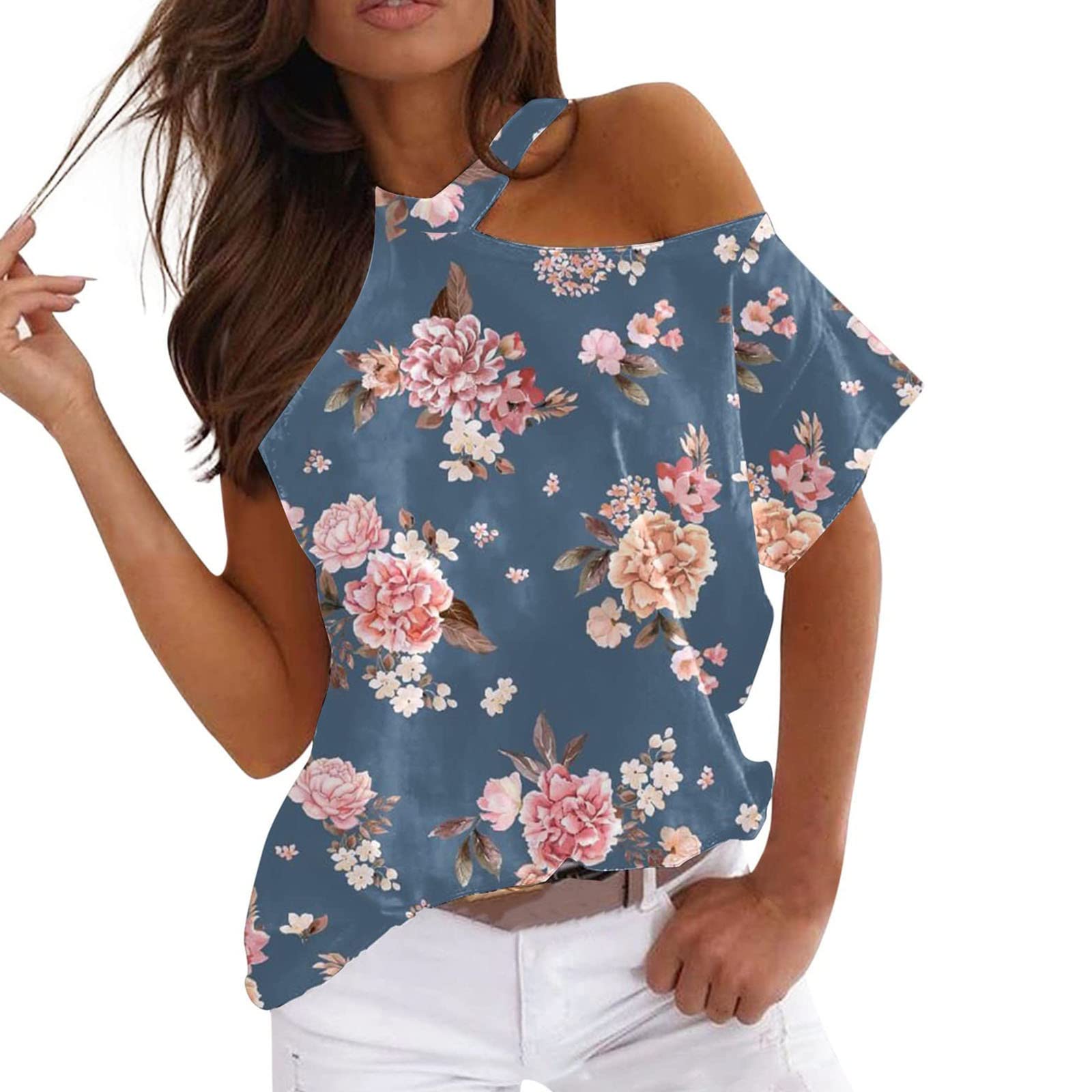 Trendy Women's Off Shoulder T-Shirts - Oversized Graphic Round Neck Tees for Casual Wear, Summer Outfits & Street Style Fashion