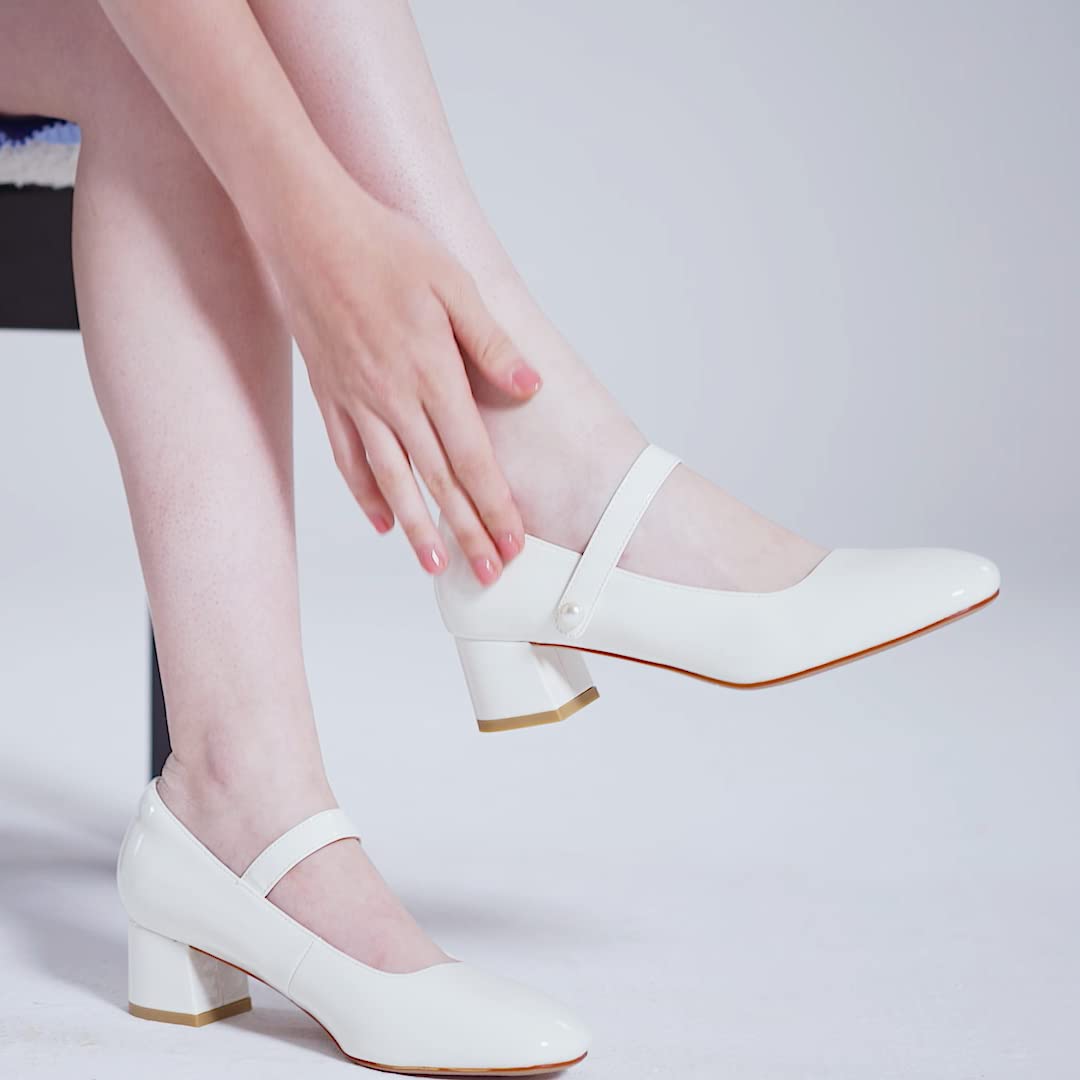 Women's Naiyee Mary Jane Shoes - Chunky Heel Ankle Strap Dress Pumps with Low Heels & Rounded Toe | Perfect for Office, Weddings & Formal Events