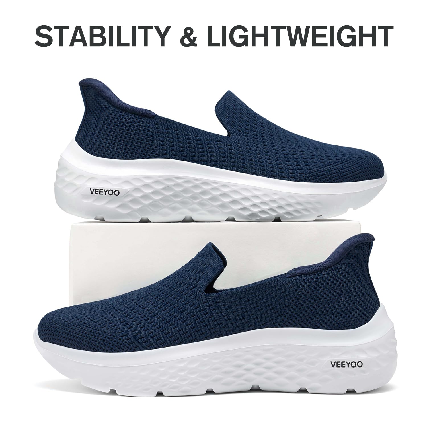 VEEYOO ZURIN Women's Slip-On Walking Shoes with Arch Support - Lightweight No-Lace Sneakers for Work, Travel & Casual Wear - Non-Slip Breathable Tennis Shoes for Walking, Running & Daily Activities