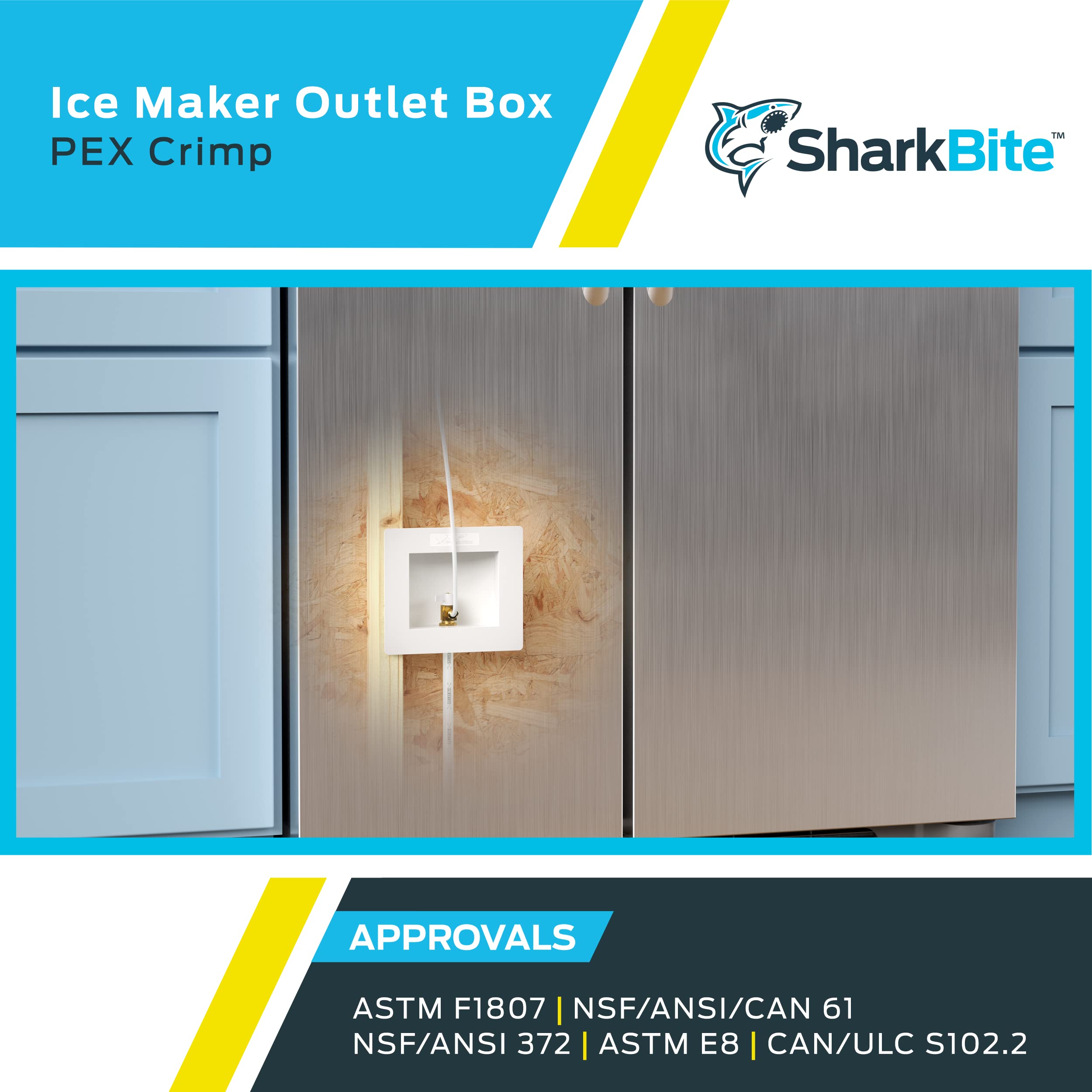 SharkBite 1/2 x 1/4 Inch Compression PEX Crimp Ice Maker Outlet Box (25740) - Perfect for Refrigerator Water Line Installation & Under Sink Plumbing Connections