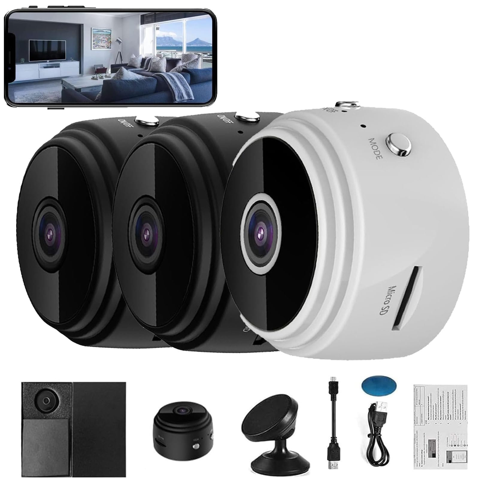 MoliseMeotans Pixielens Pro Security Camera - MiniGuard Wireless Outdoor Home Security Camera with Magnetic Mount, 3-Pack (3PCS-D) | Ideal for Home, Office, Garage & Backyard Surveillance