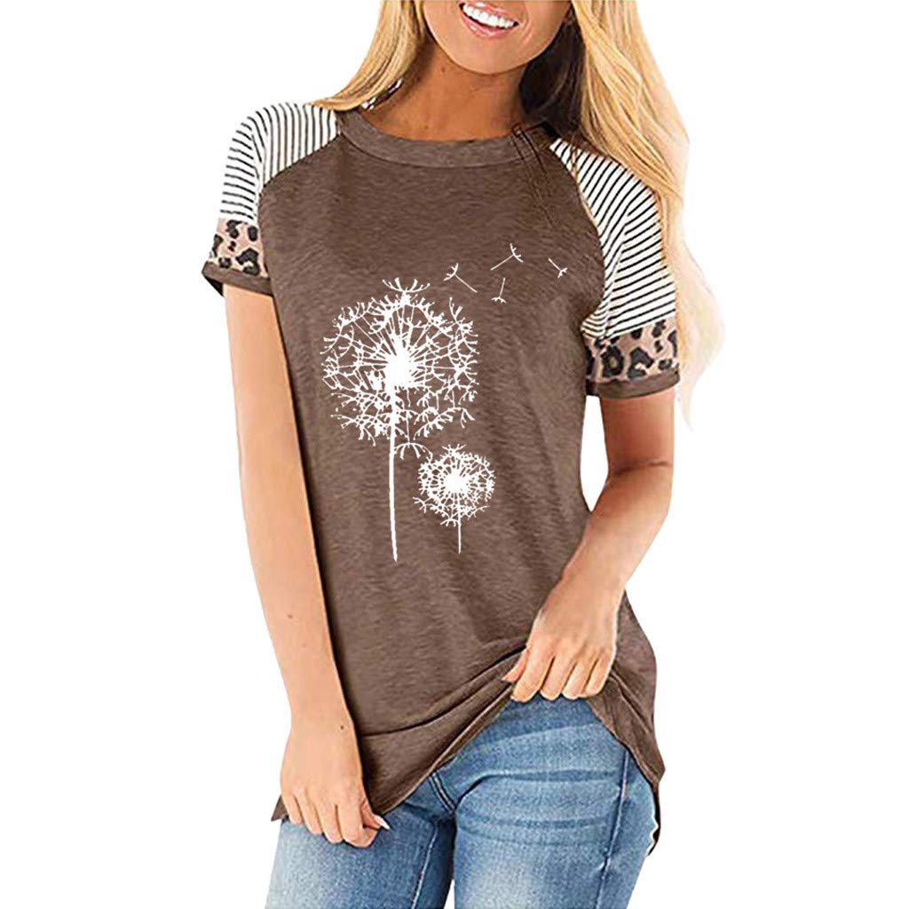 Lozeny Women's Floral Dandelion Graphic T-Shirt - Raglan Short Sleeve Summer Blouse, Pullover Tunic Top for Casual Wear, Street Style & Outdoor Activities