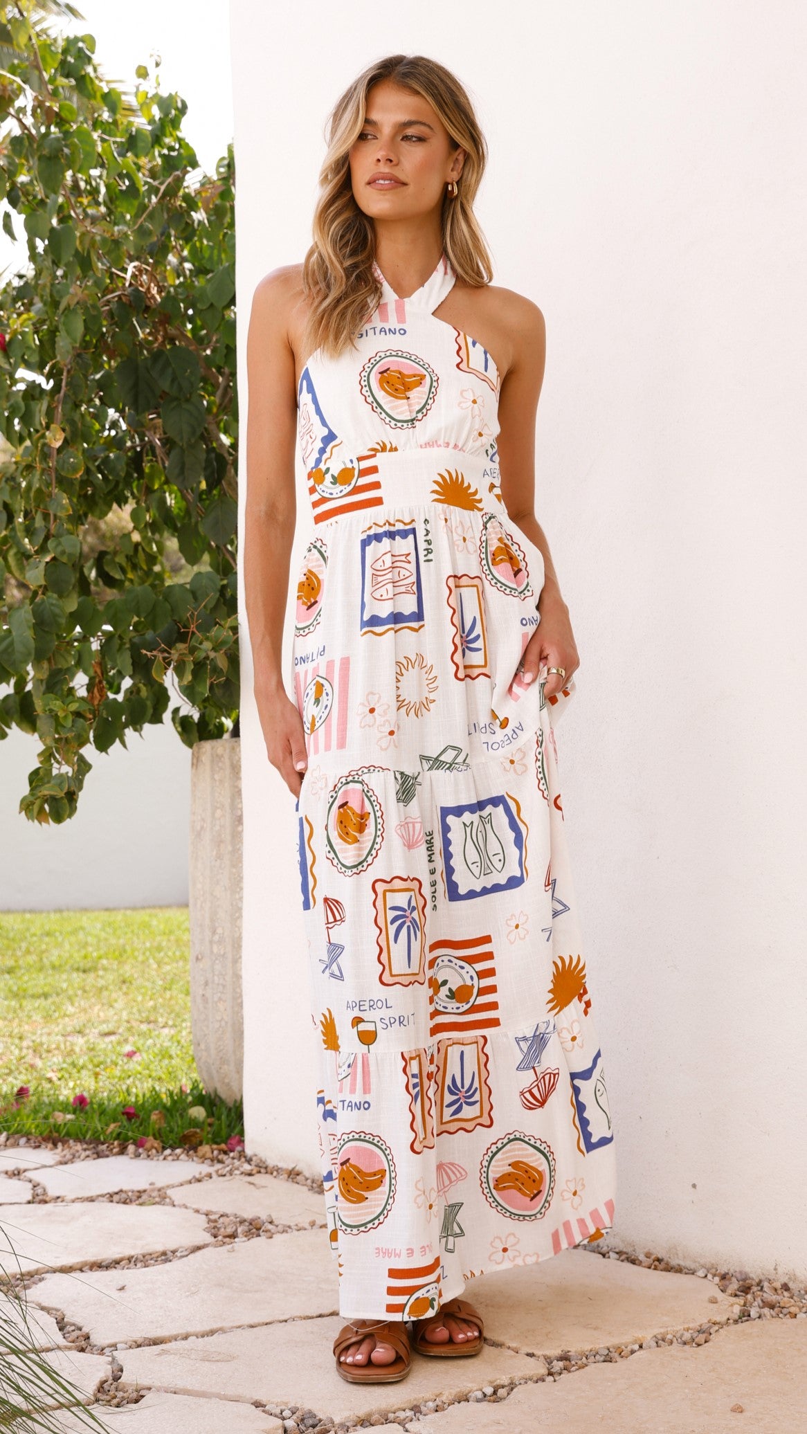Athea Maxi Dress - Ocean Oasis Print Flowy Summer Beach Dress for Women | Perfect for Vacations, Weddings & Boho Outfits