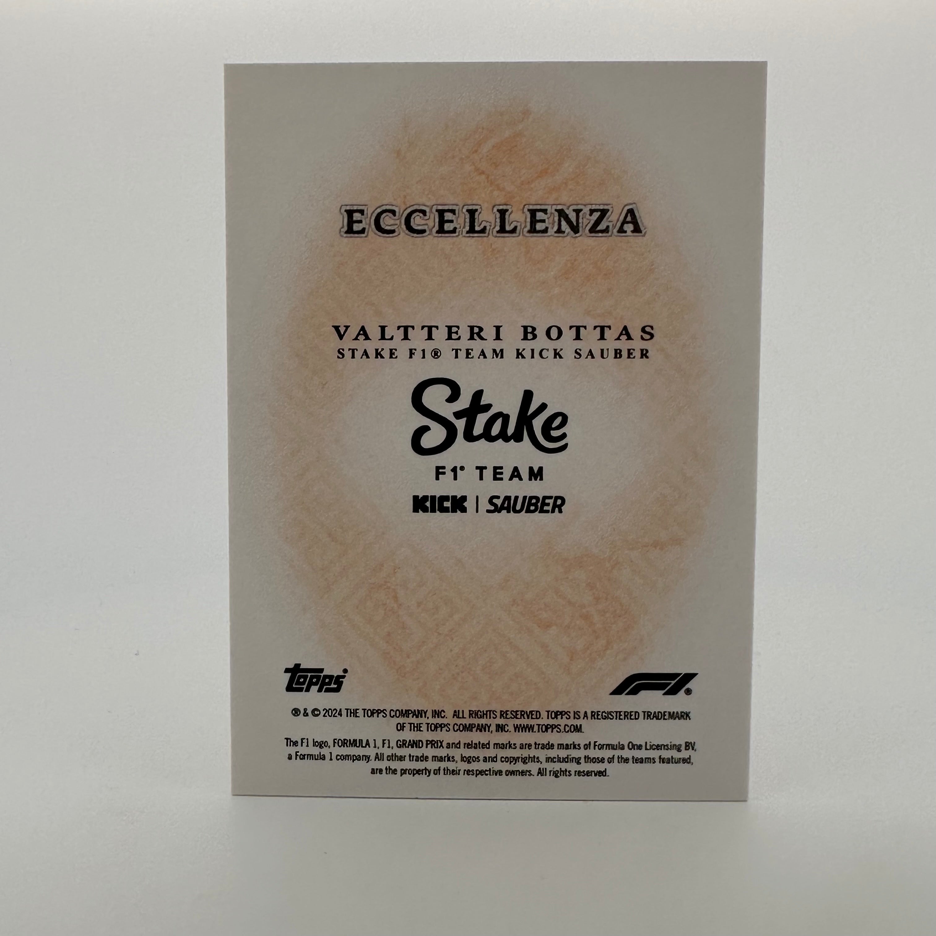 2024 Topps Eccellenza F1 Valtteri Bottas Orange Driver Card - Perfect for F1 Collectors and Racing Fans