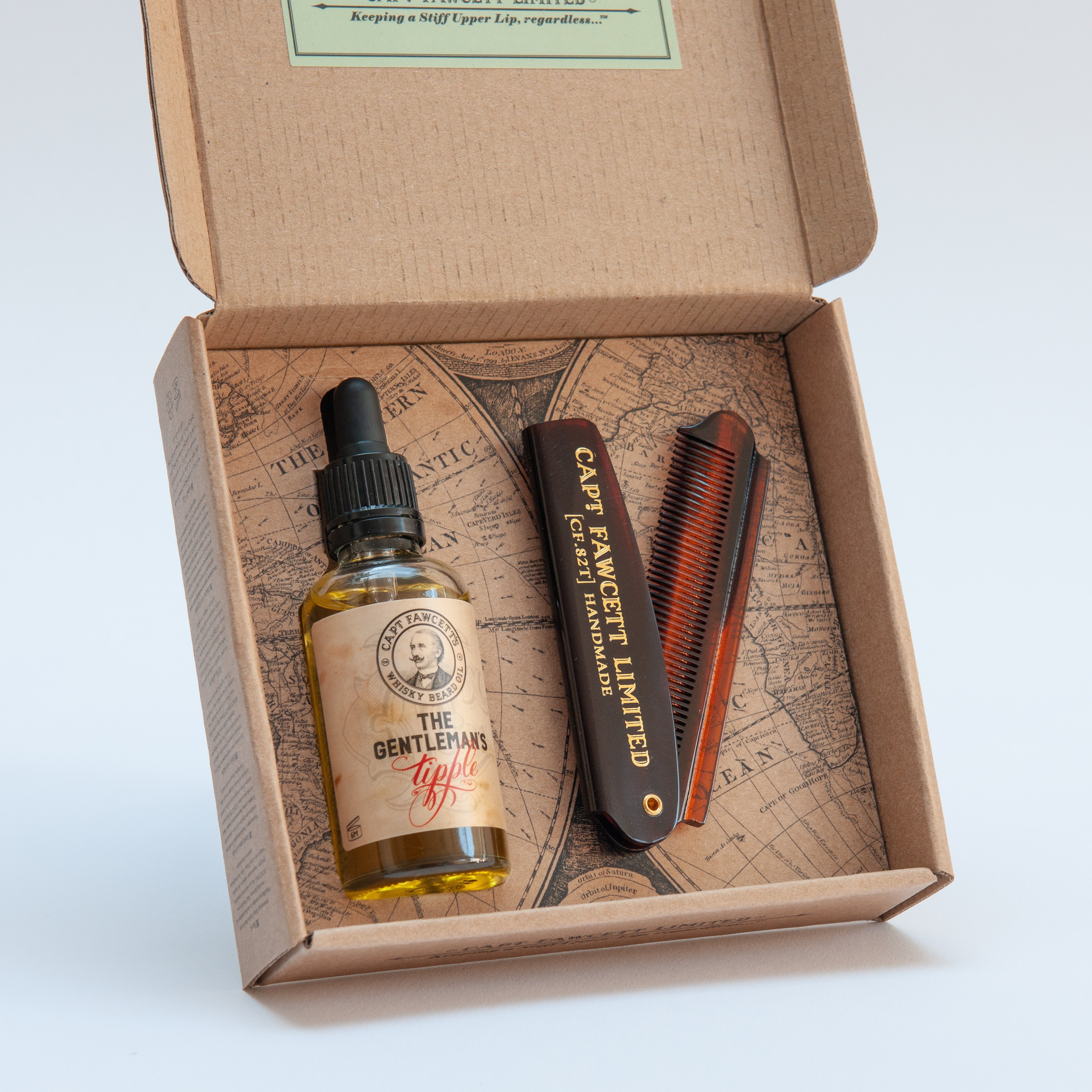 Captain Fawcett's Premium Beard Oil & Beard Comb Gift Set for Men - Whiskey Scented Grooming Kit for Soft, Healthy Facial Hair - Perfect for Daily Care & Gift Giving