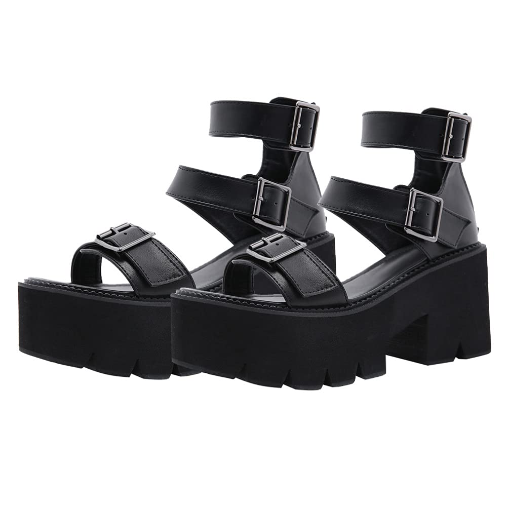 Women's Thick Bottom Wedge Sandals - Comfortable Roman Style Summer Casual Shoes (Black, Size 37) | Perfect for Beach, Vacation, and Everyday Wear