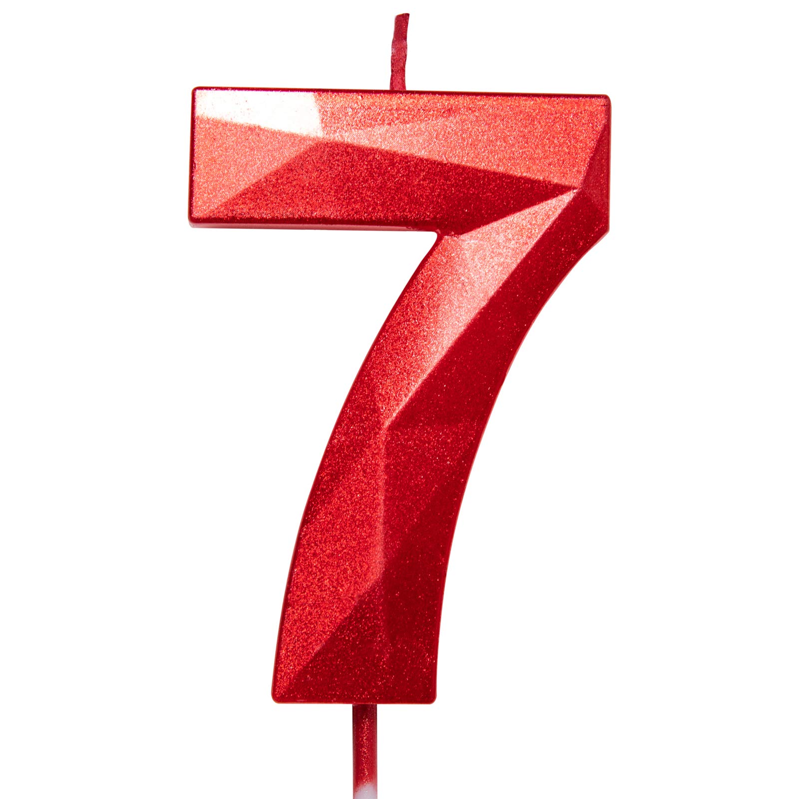 2.75 Inch Tall 3D Diamond Shaped Bright Red Number 7 Birthday Cake Candles - Premium Cake Topper for Adult & Kids Birthday Parties, Family Celebrations, Baking Decorations - Perfect for Birthday Cakes, Cupcakes, and Dessert Displays