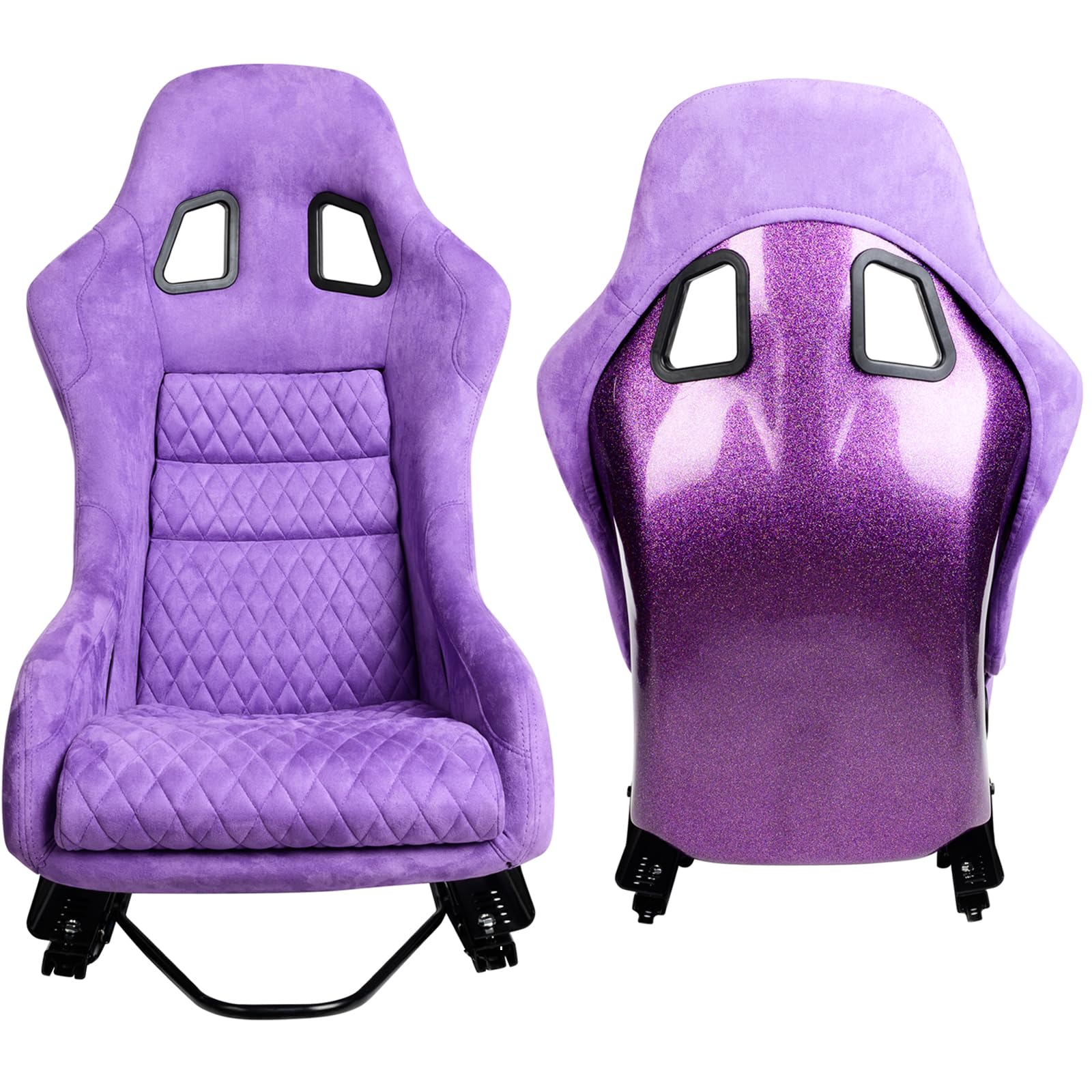 Universal Fiberglass Racing Bucket Seat - Size L, Purple Glitter Finish with Reinforced Fiberglass Back & Dual Lock Slider - Perfect for Racing Simulators, Drift Cars, Track Days & Gaming Setups