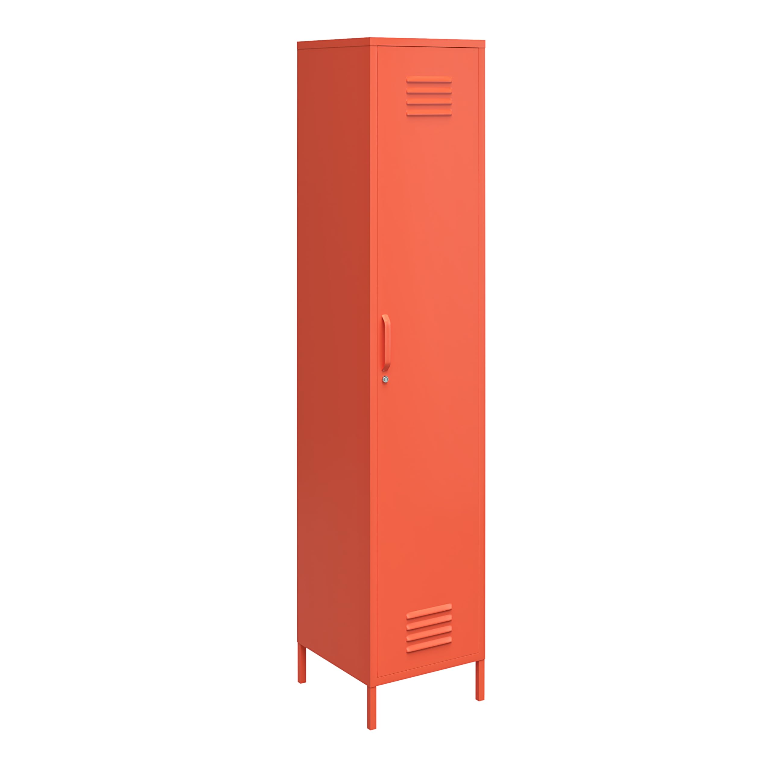 Novogratz Cache Single Metal Locker Storage Cabinet in Orange - Vintage Style School Locker for Bedroom, Dorm, Office & Industrial Decor
