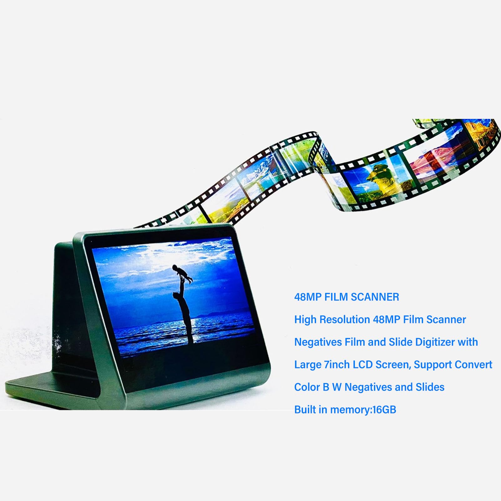 Digital Film Scanner with 7 Inch LCD Screen - Convert 135/126/110/8mm Film & Slides to 12MP JPEG Photos - Perfect for Digitizing Old Family Photos, Archiving Memories & Professional Photography Projects