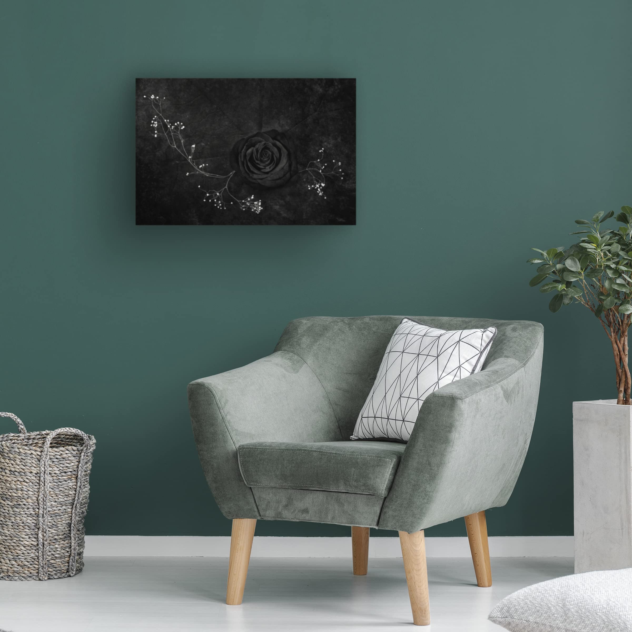 Stephen Clough 'Rose Noire' Canvas Wall Art Print - Black Rose Floral Painting for Living Room, Bedroom & Office Decor