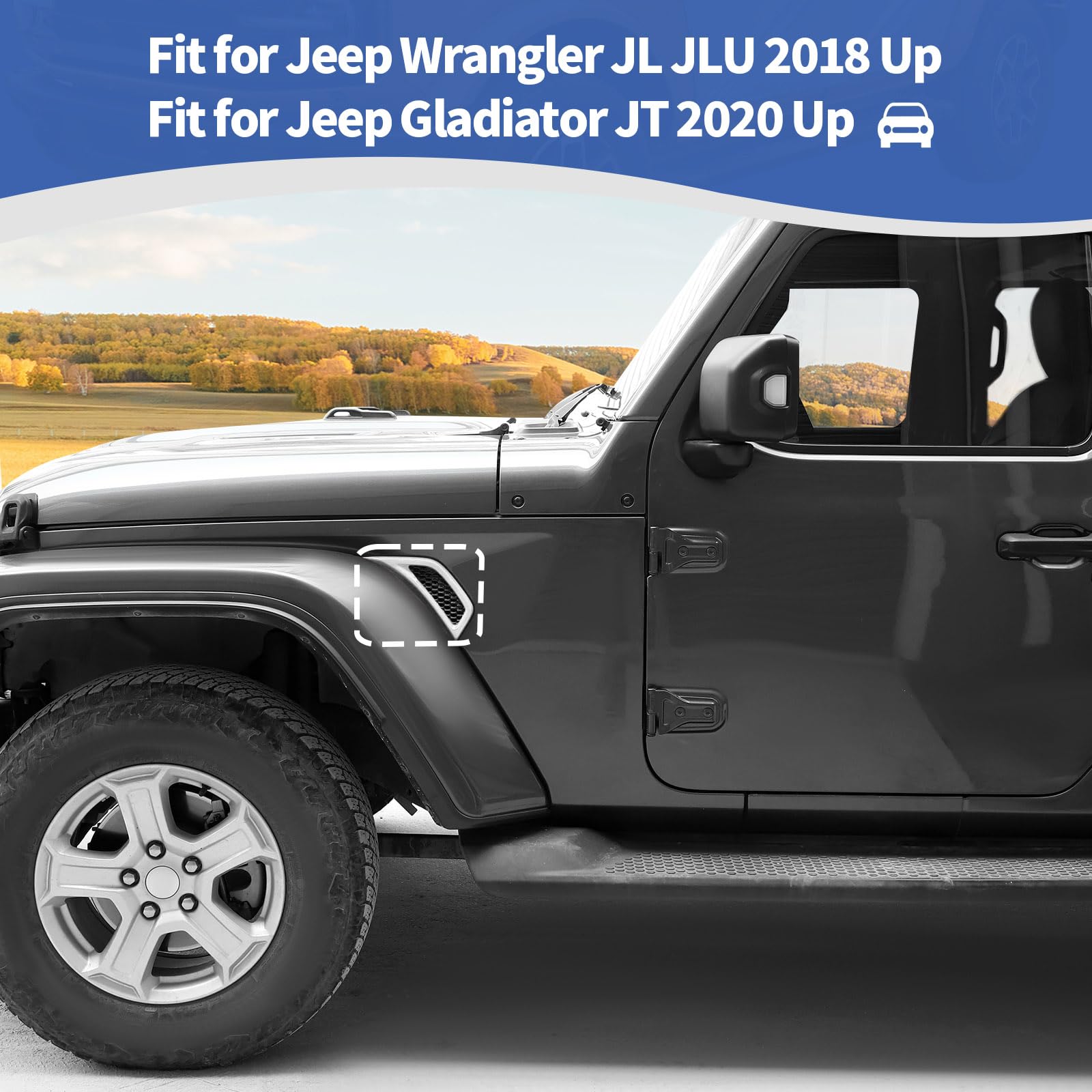 Jeep Wrangler JL JLU & Gladiator JT Side Fender Vent Decal Trim Cover - RT-TCZ White Exterior Accessories (2-Piece Set) | 2018-2024 Models | Off-Road Style Upgrade & Protection