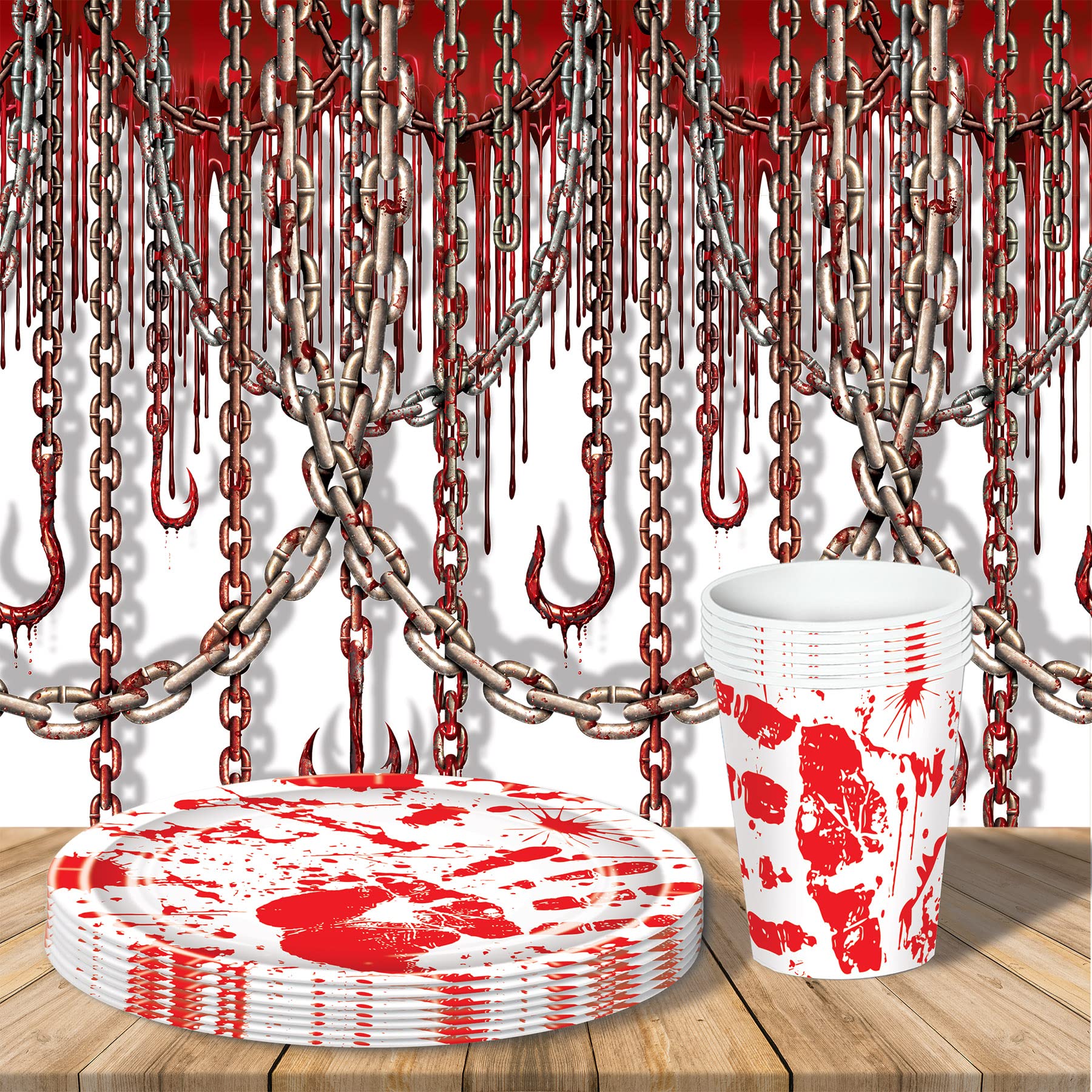 Beistle Bloody Handprints 9 Inch Halloween Party Plates - Scary Decorations for Spooky Parties, Haunted Houses & Horror Movie Nights