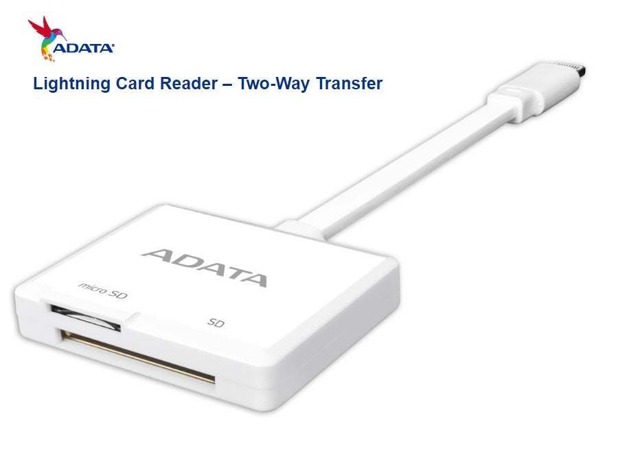 ADATA Lightning Card Reader AMFICRWH - High-Speed USB 3.0 SD/TF Memory Card Reader for iPhone iPad - Perfect for Photographers, Travelers & Content Creators
