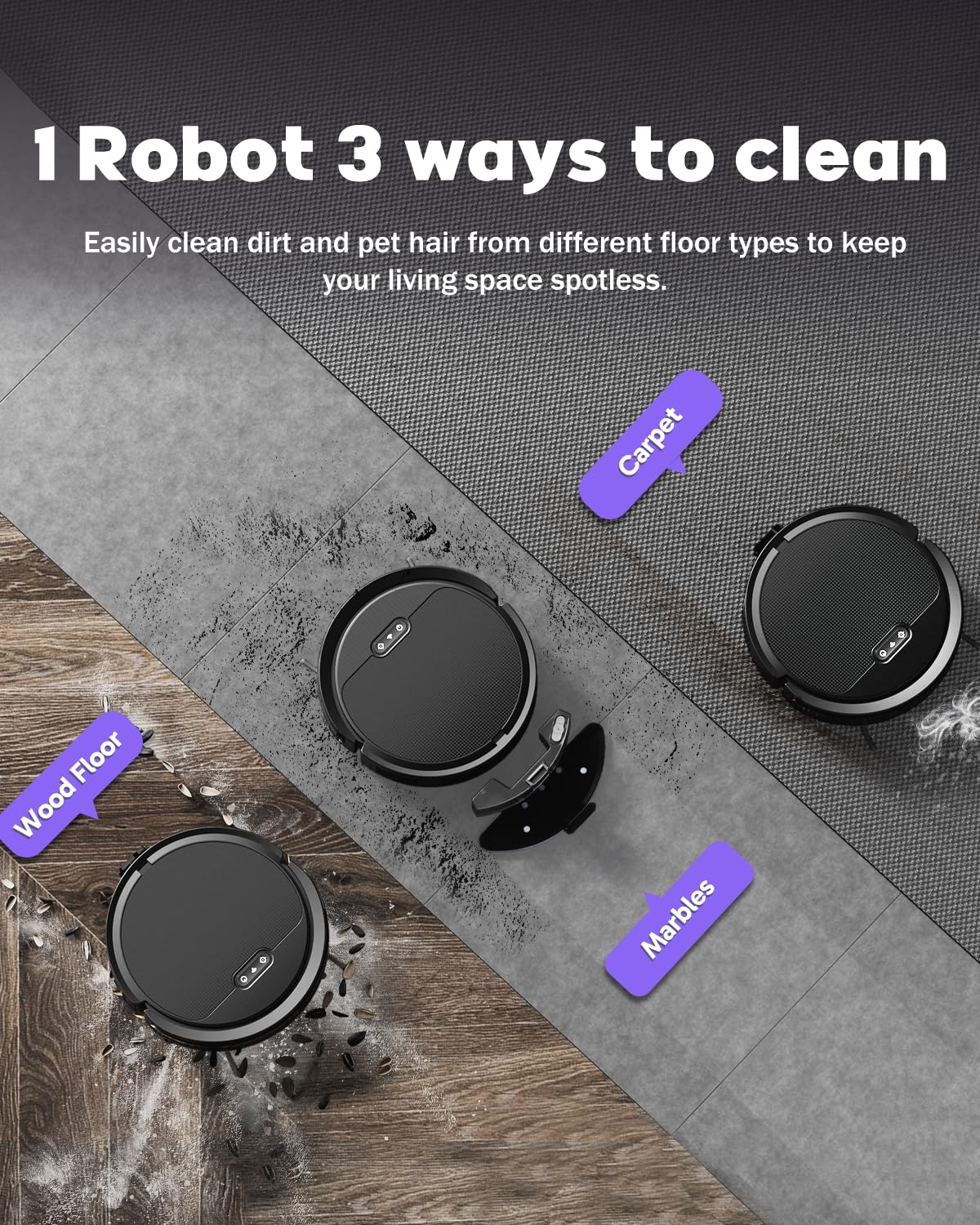 V3 Robot Vacuum and Mop Cleaner - 3-in-1 Self-Charging Robotic Vacuum with 5000Pa Strong Suction, 120 Min Runtime, 2.99