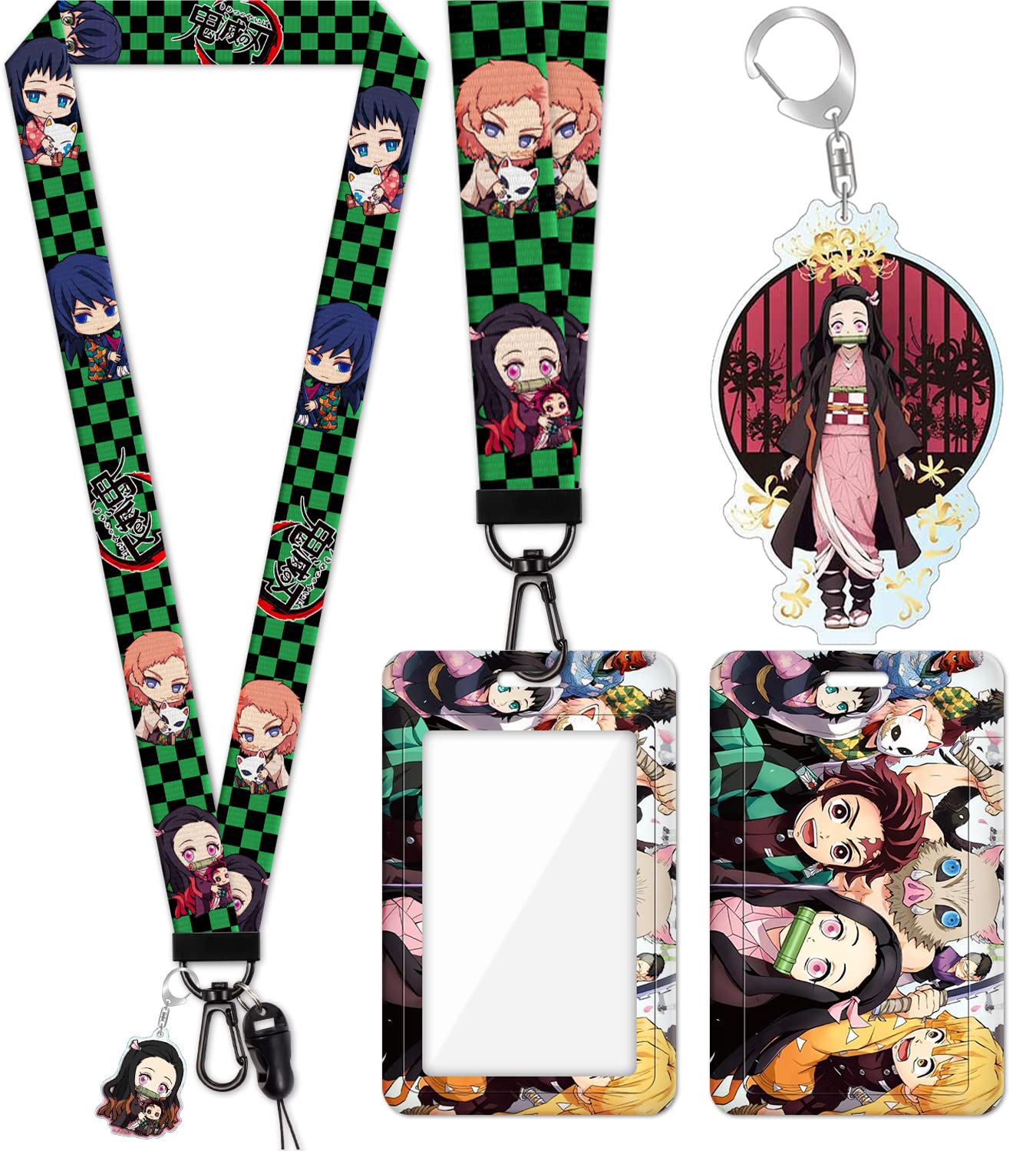 Cute Anime Plaid Key Lanyard with ID Holder - for Office, School & Events