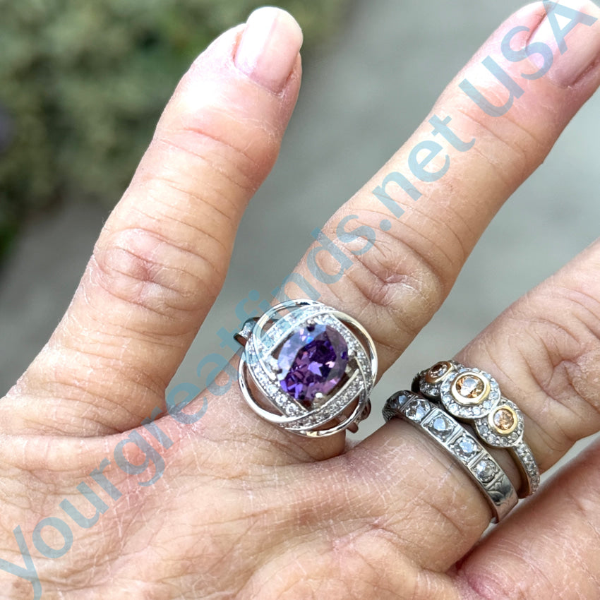 Elegant Sterling Silver Ring with Purple & White Cubic Zirconia - Size 8 | Perfect for Weddings, Anniversaries & Special Occasions