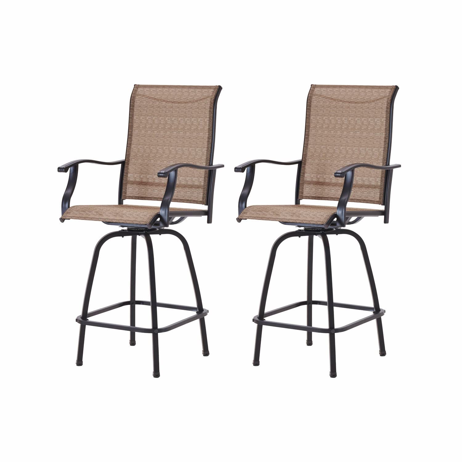 VICLLAX 2 Pack Swivel Bar Stools - All-Weather Indoor/Outdoor Bar Height Patio Chairs with Durable Sling Fabric - Perfect for Kitchen Island, Backyard Deck, Poolside & Dining Room